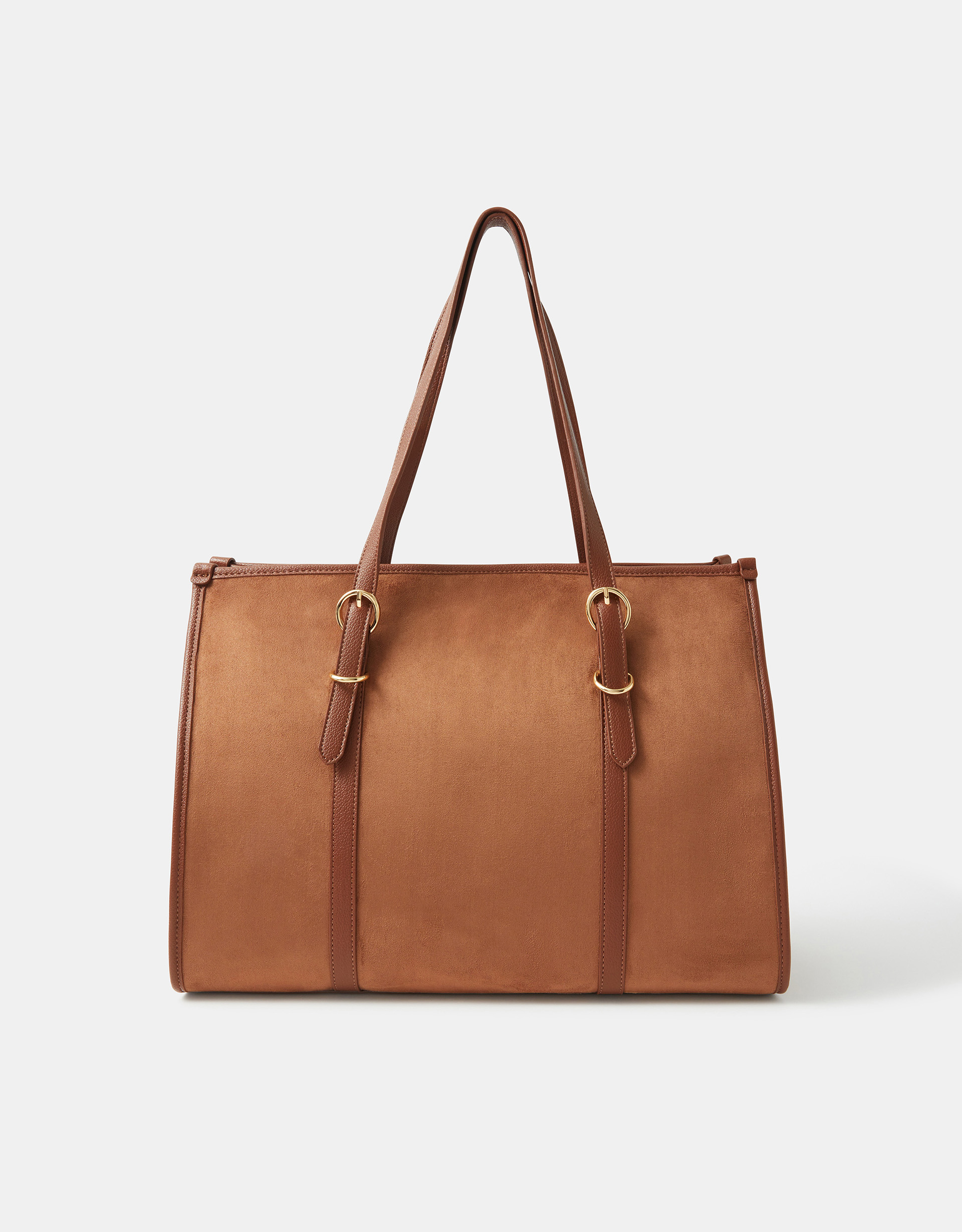 Buckle Strap Suedette Shoulder Bag Tan, Size: 31x18x42cm - Accessorize