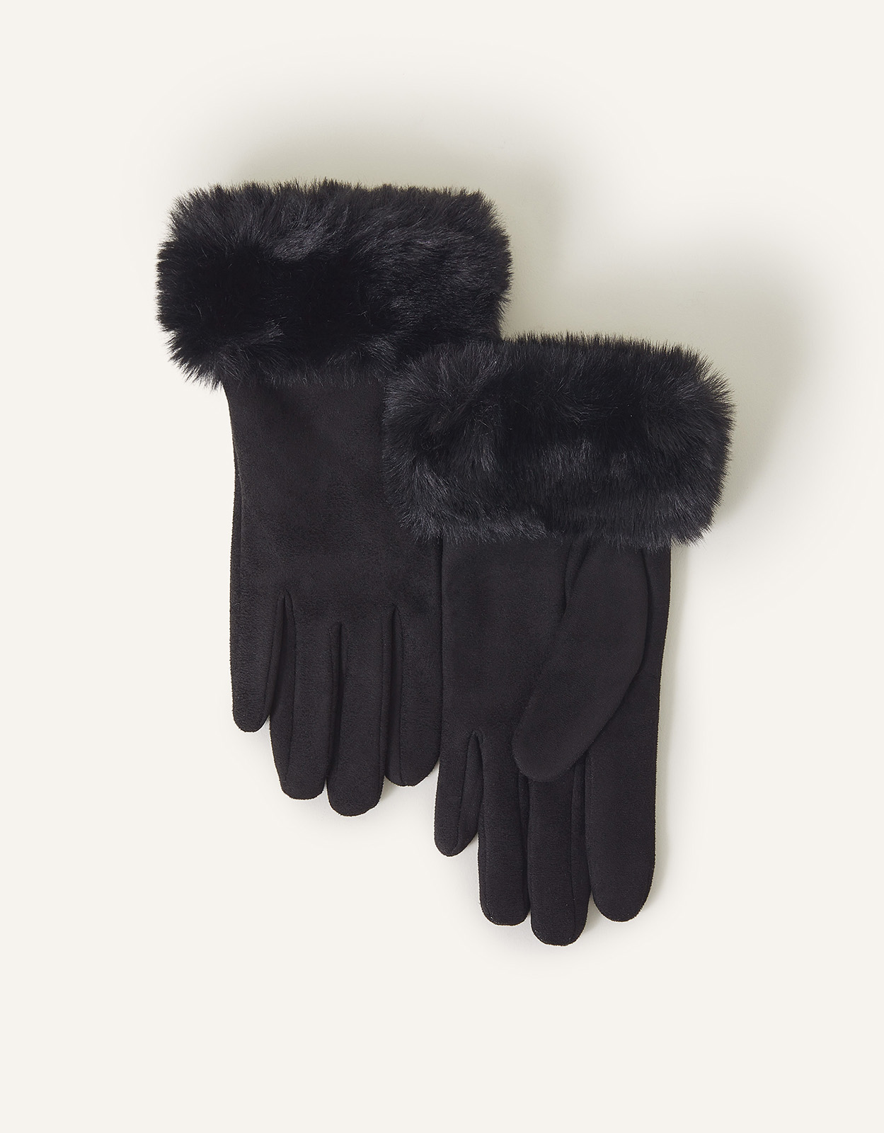 Accessorize Suedette Faux Fur Cuff Gloves Black