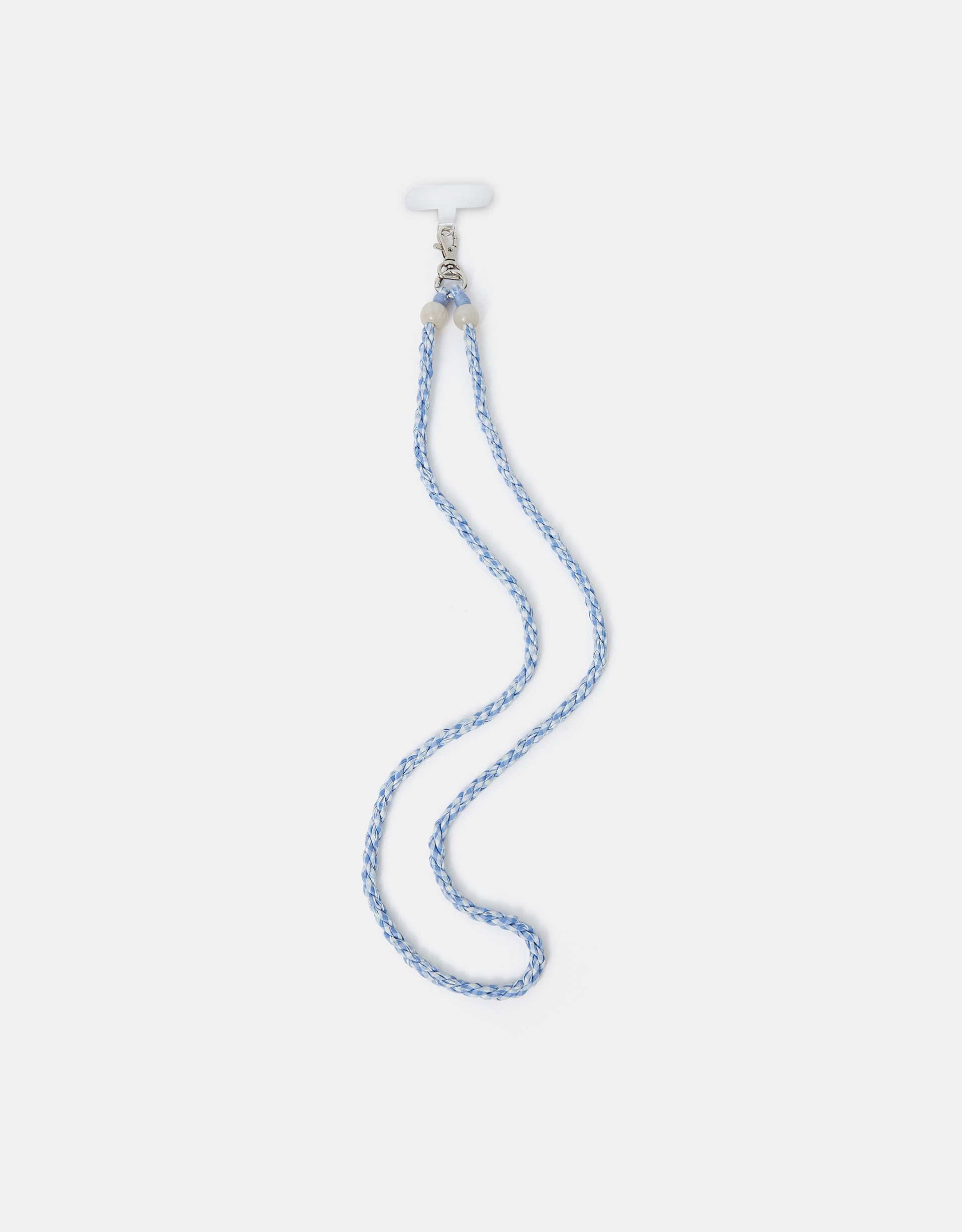 Blue & White Gingham Twisted Wrist Phone Strap, Size: 55x2x120cm, Women's - Accessorize