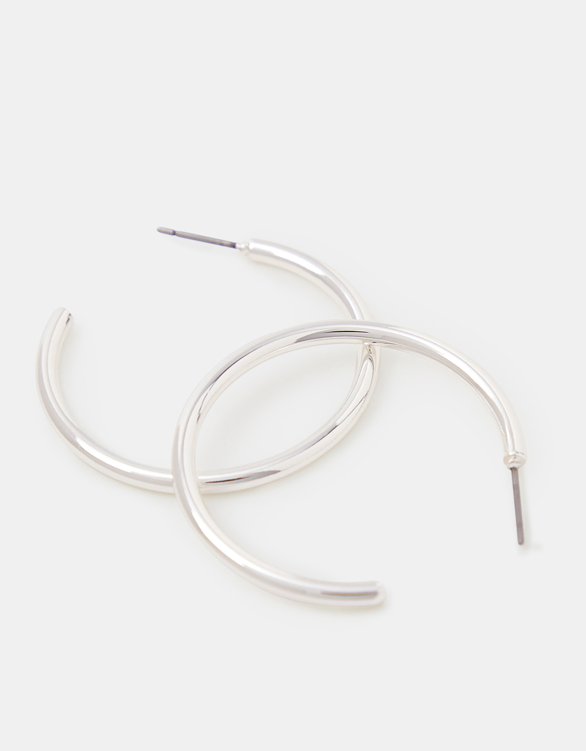 Accessorize Matte Medium Tube Hoop Earrings, Silver