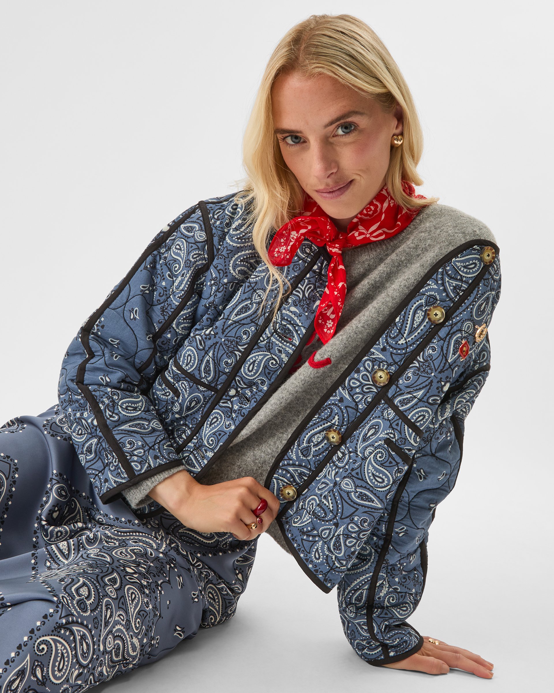 Blue & Black Paisley Print Cotton Quilted Jacket, Size: M, Women's - Accessorize