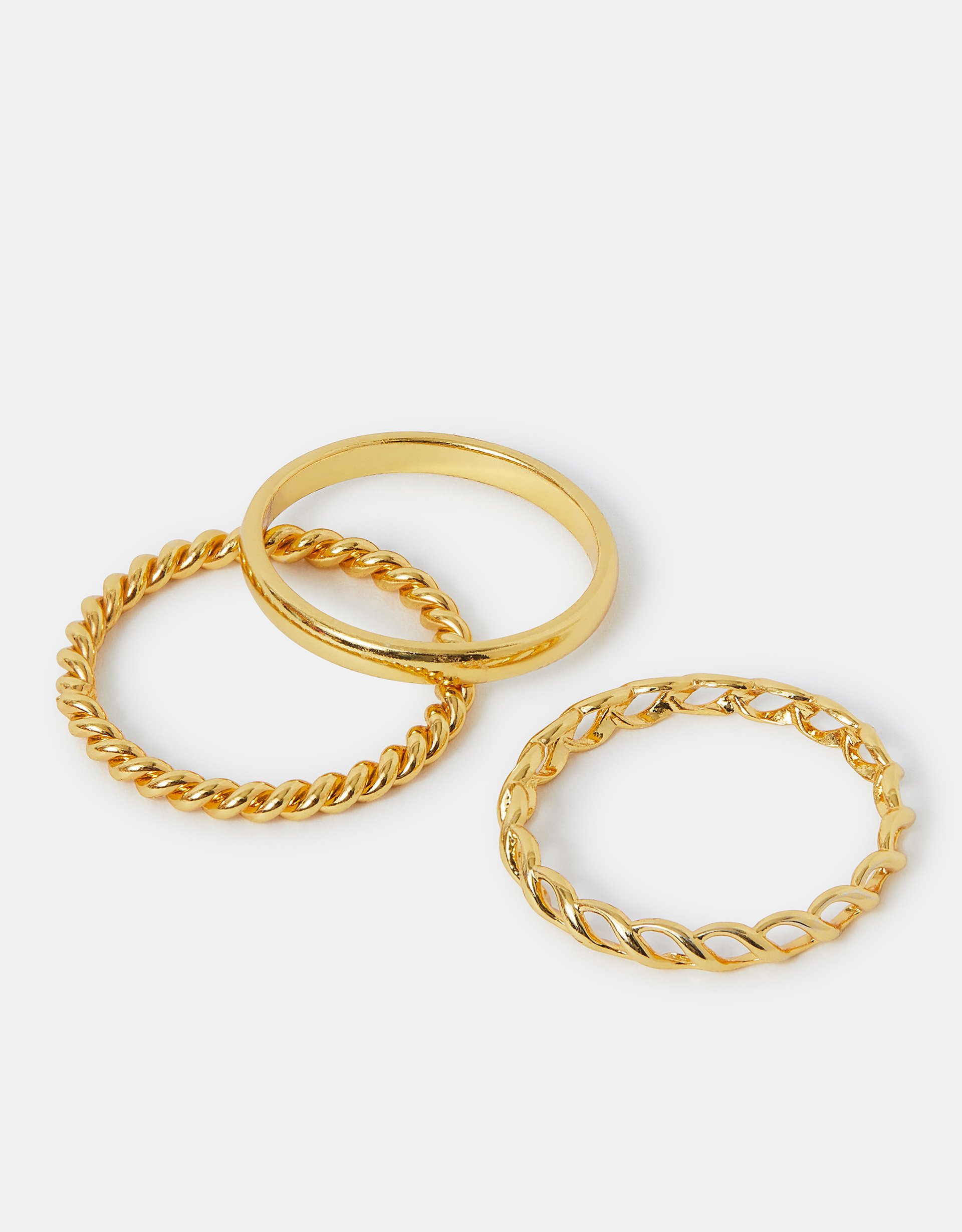3-Pack 14ct Gold-plated Stacking Rings Gold, Size: S - Accessorize