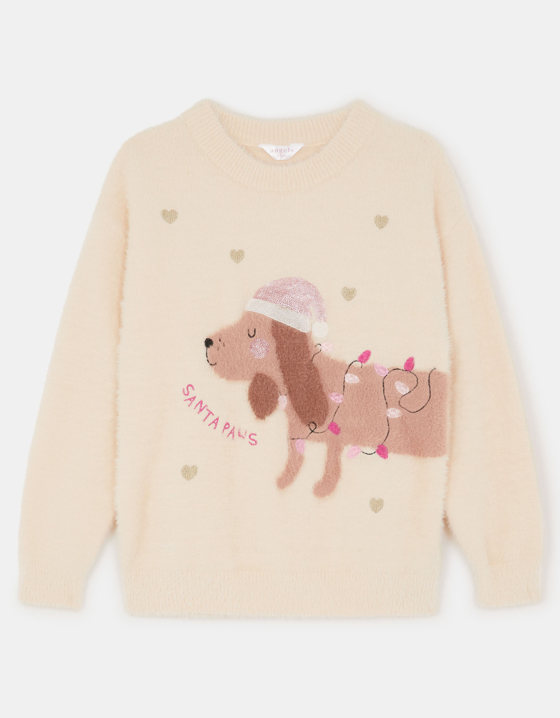 Fluffy Dog Christmas Jumper Ivory, Size: 3-4 Years - Accessorize