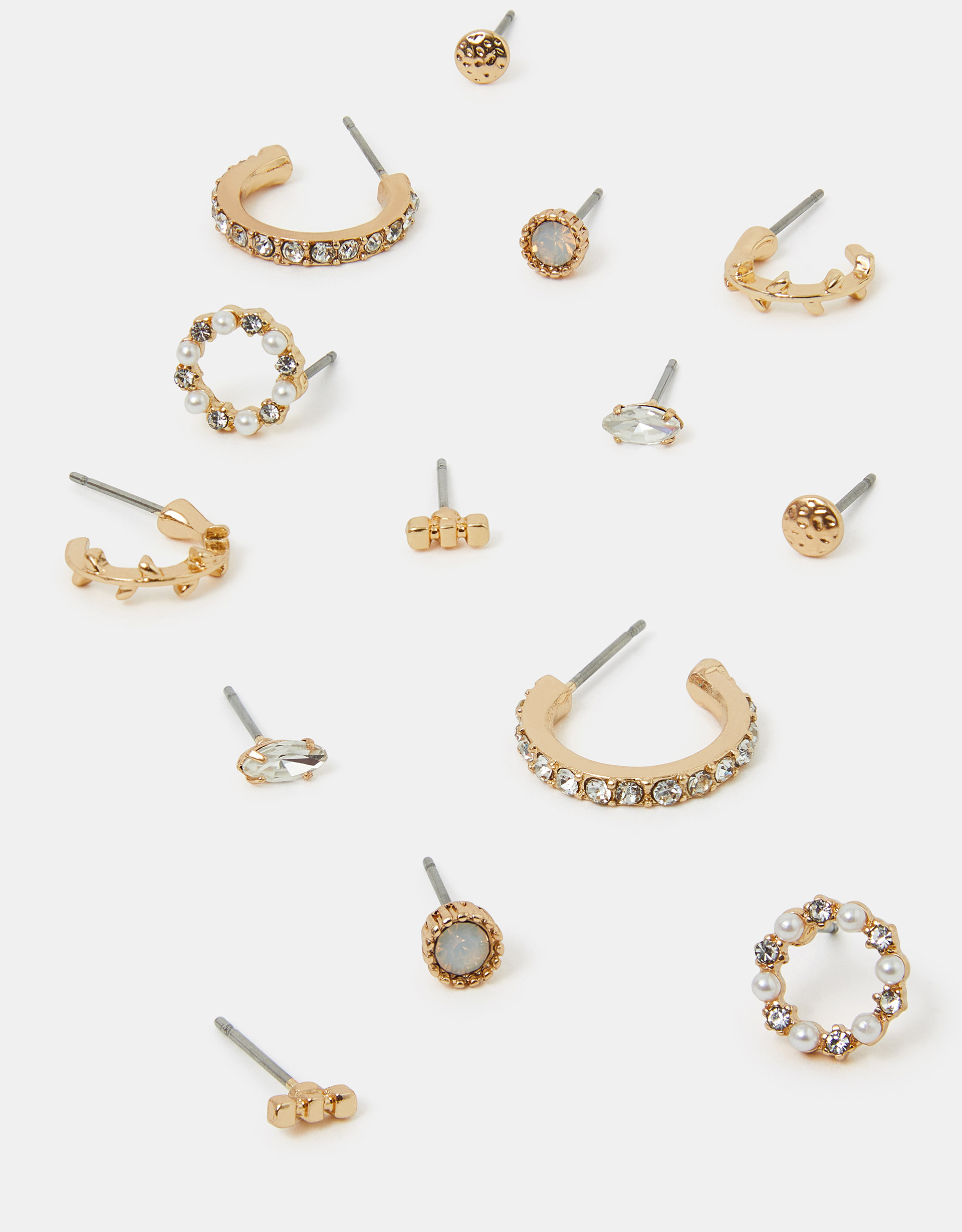 Gold 7-Pack Pearl Gem Stud and Hoop Earrings - Accessorize