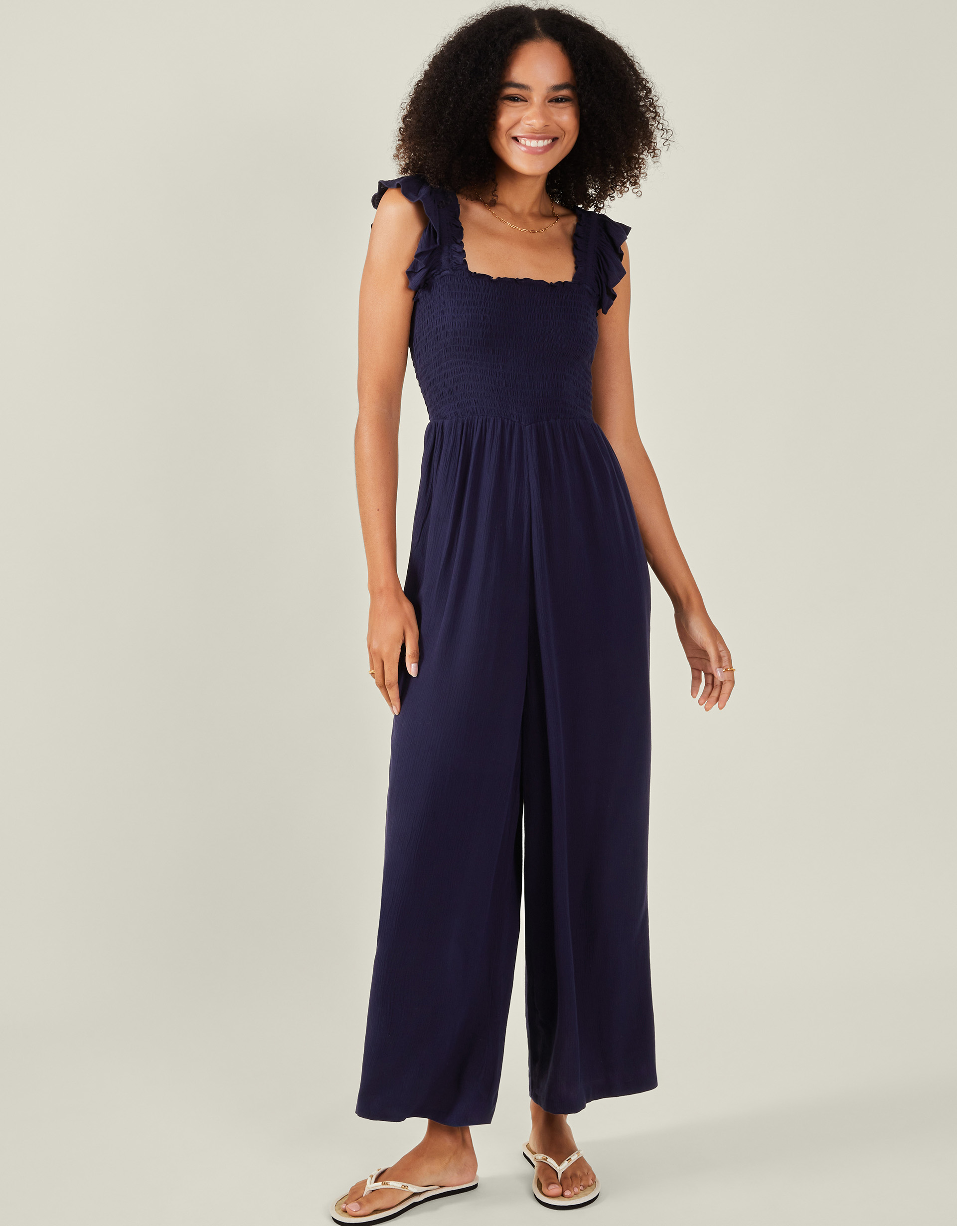 Frill Shoulder Jumpsuit Blue, Size: 12 - Accessorize