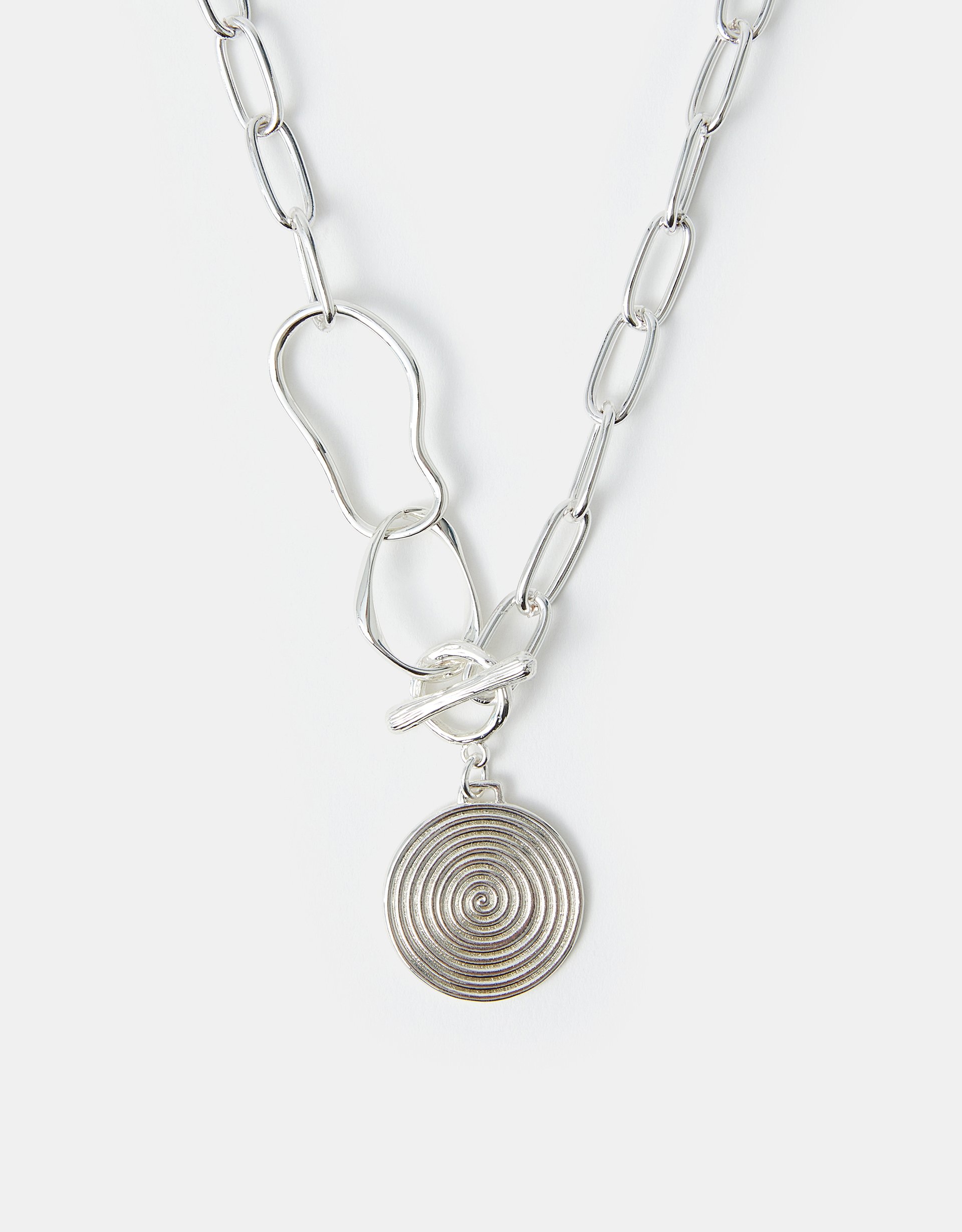 Red Sterling Silver-plated Swirl Disc Chain Necklace - Accessorize