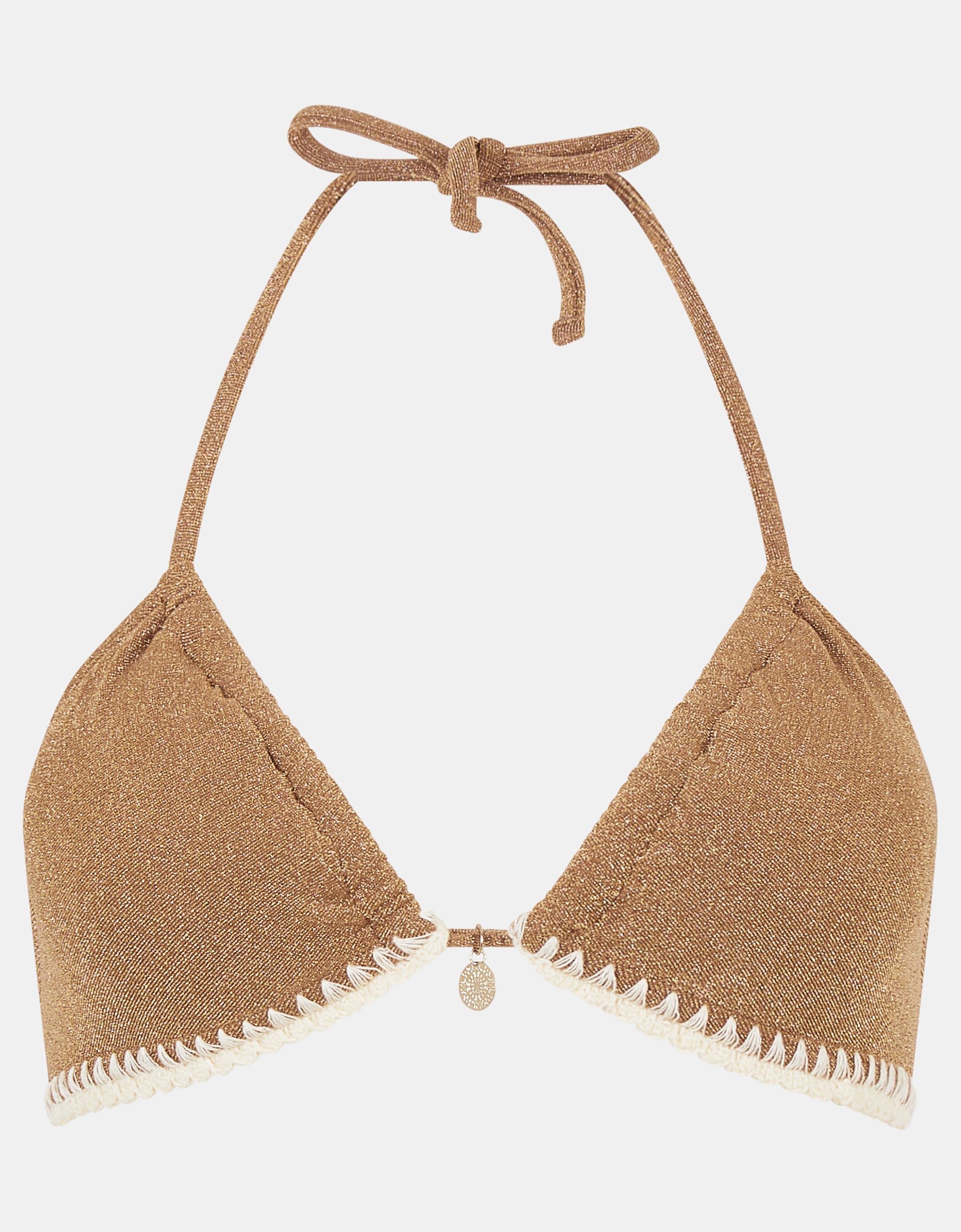 Accessorize Shimmer Whipstitch Triangle Bikini Top Gold, Size: 14