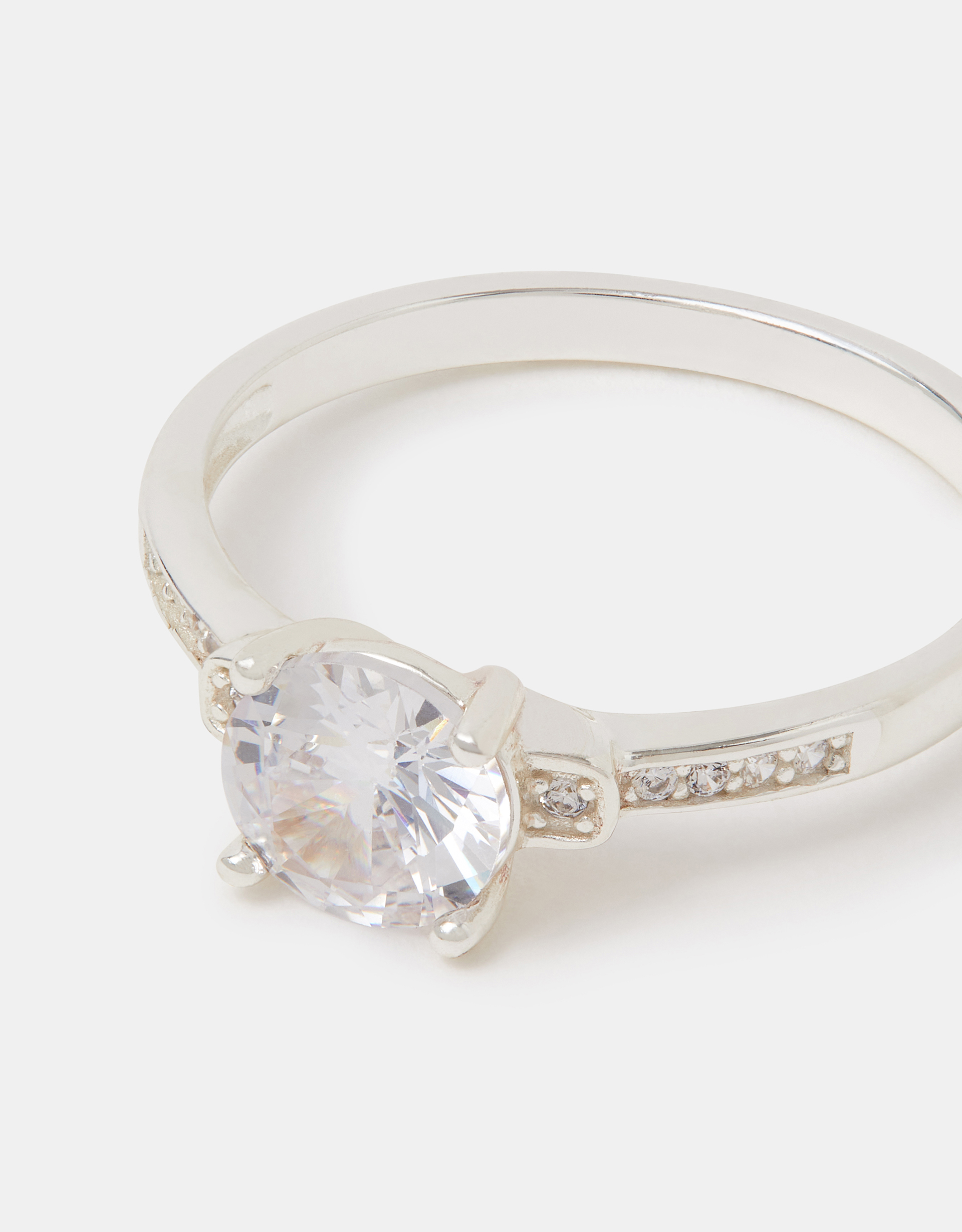Accessorize Sterling Cubic Zirconia Engagement Ring, Silver, Size: L