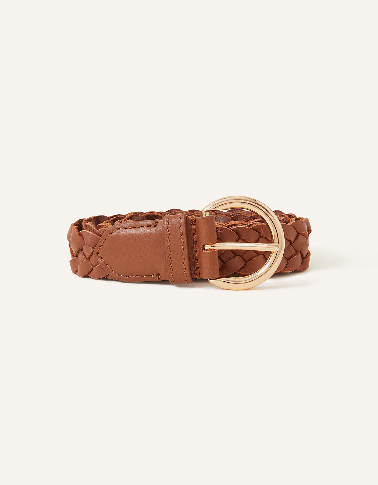 Accessorize Women's Leather Plaited Belt Tan, Size: One Size