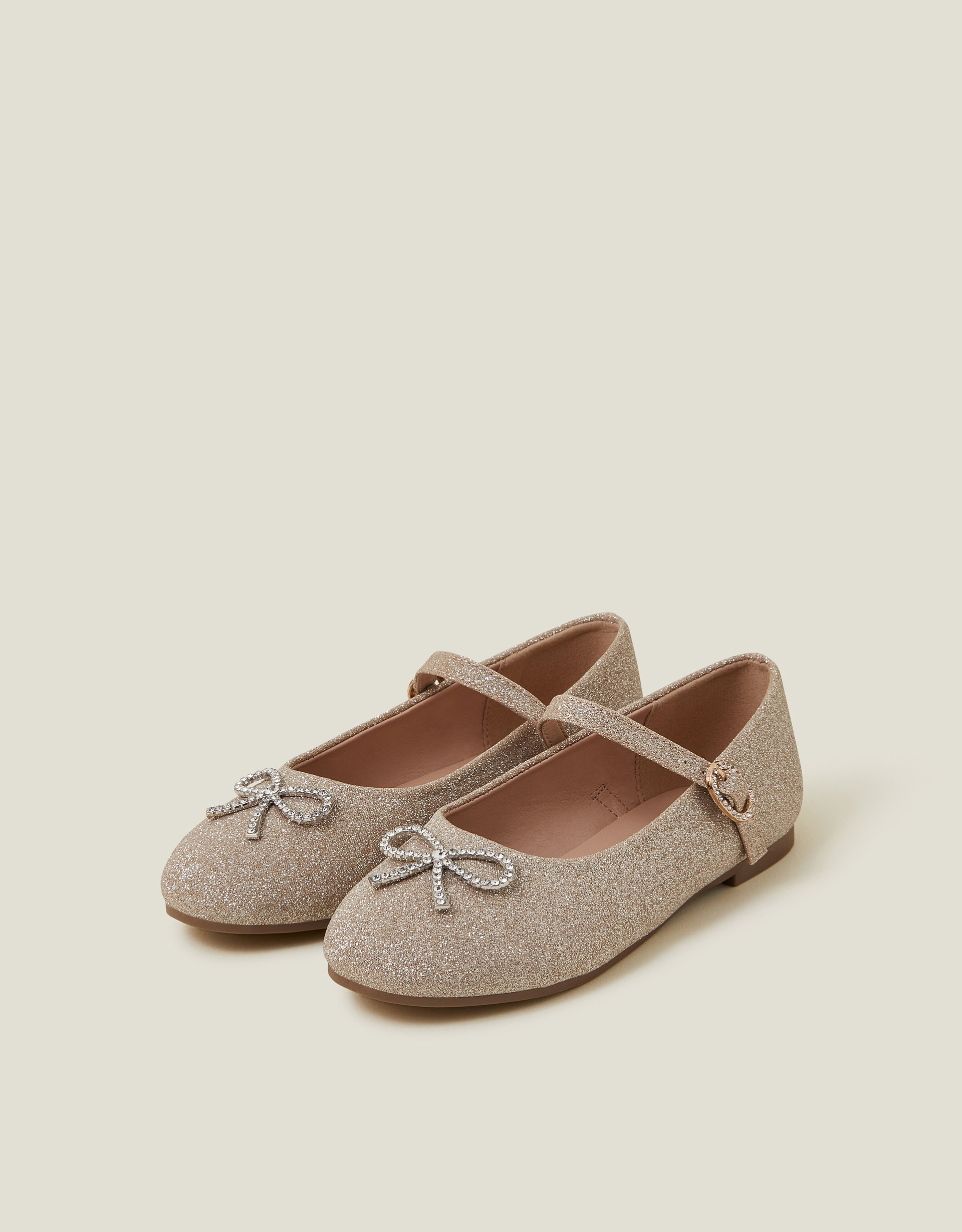 Diamante Bow Glitter Ballet Flats Gold, Size: 3 - Accessorize