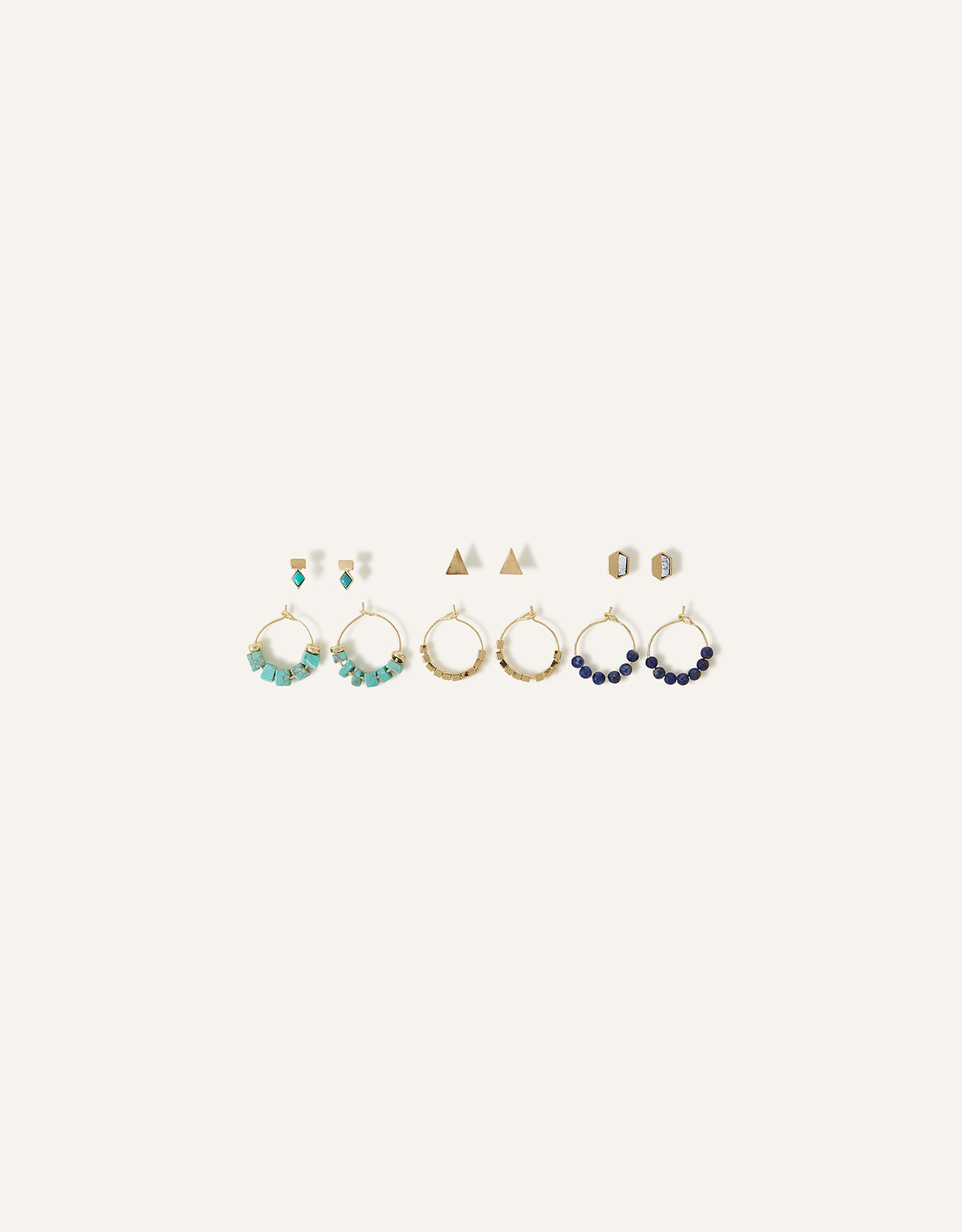 Accessorize Women's Semi-Precious Stone Stud and Hoop Earrings Pack of 6