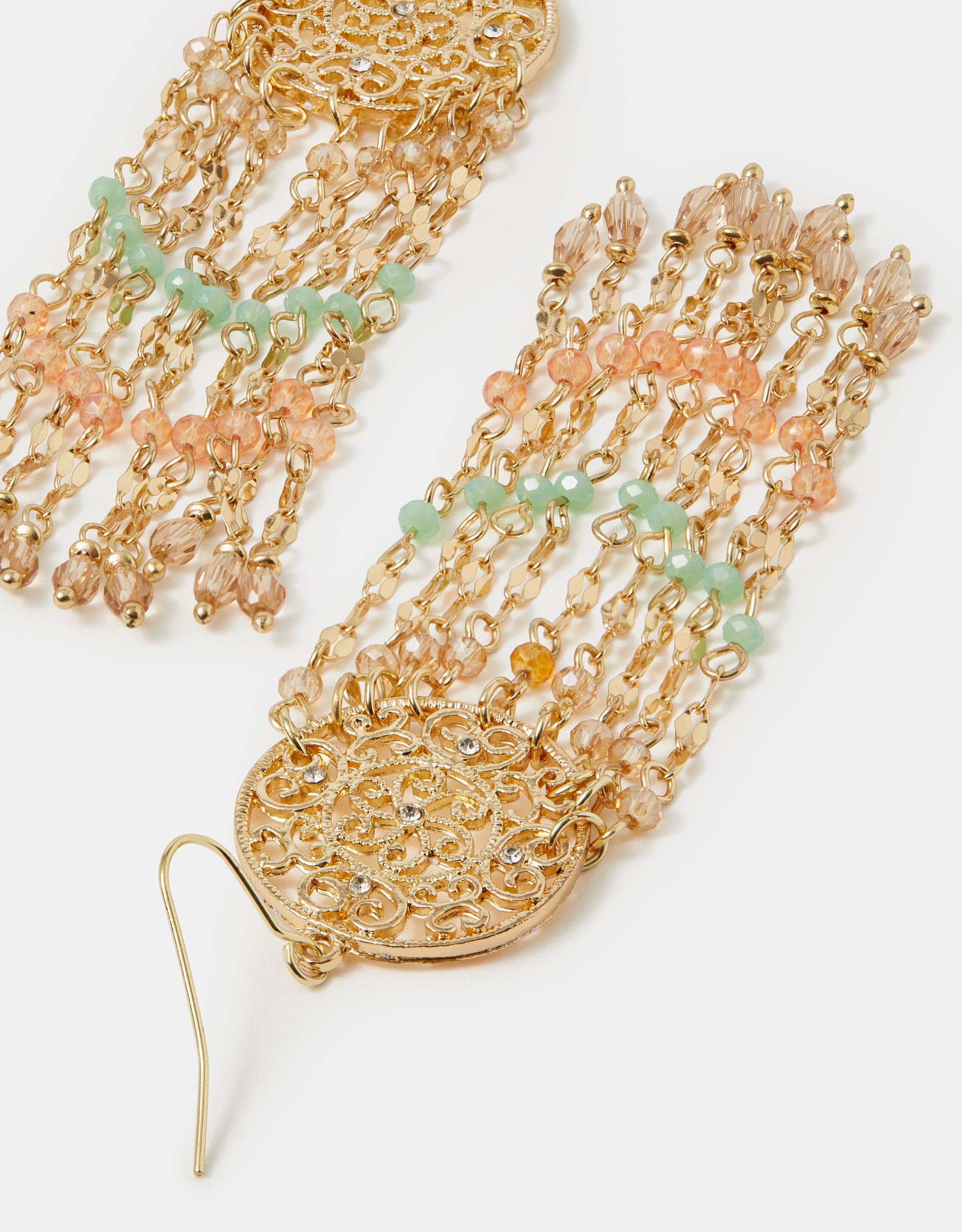 Accessorize Decor Beaded Long Drop Earrings, Gold