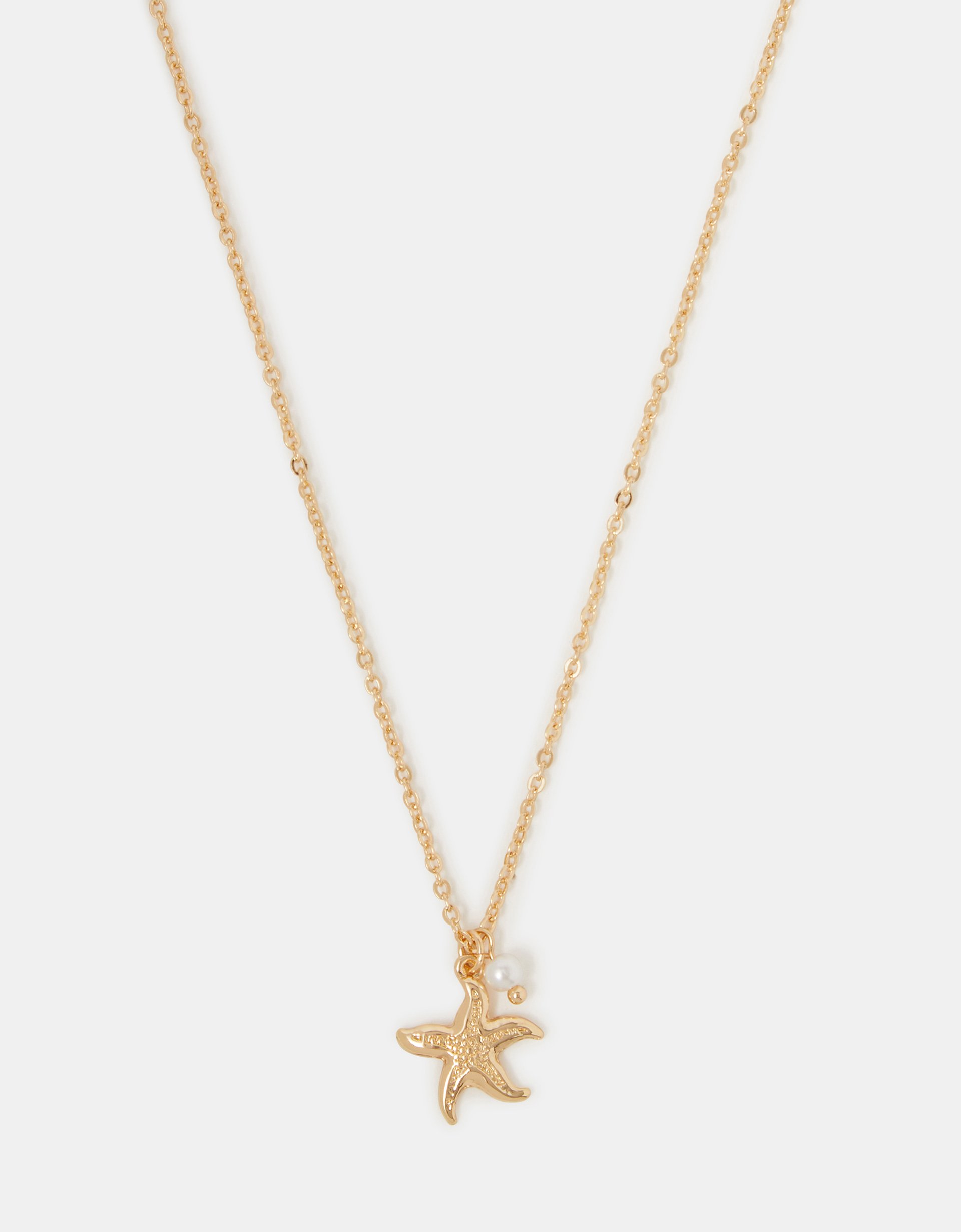 Accessorize Lace Star Starfish Pearl Pendant Necklace, Gold