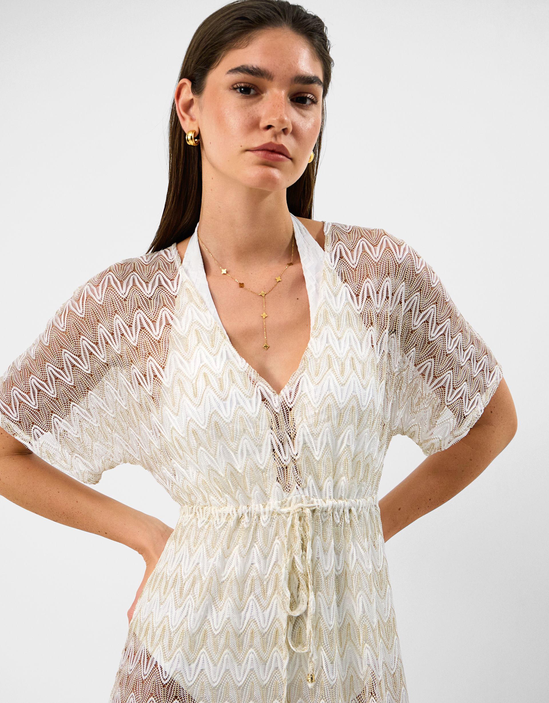 Accessorize Crochet Maxi Kaftan Dress, White, Size: XL
