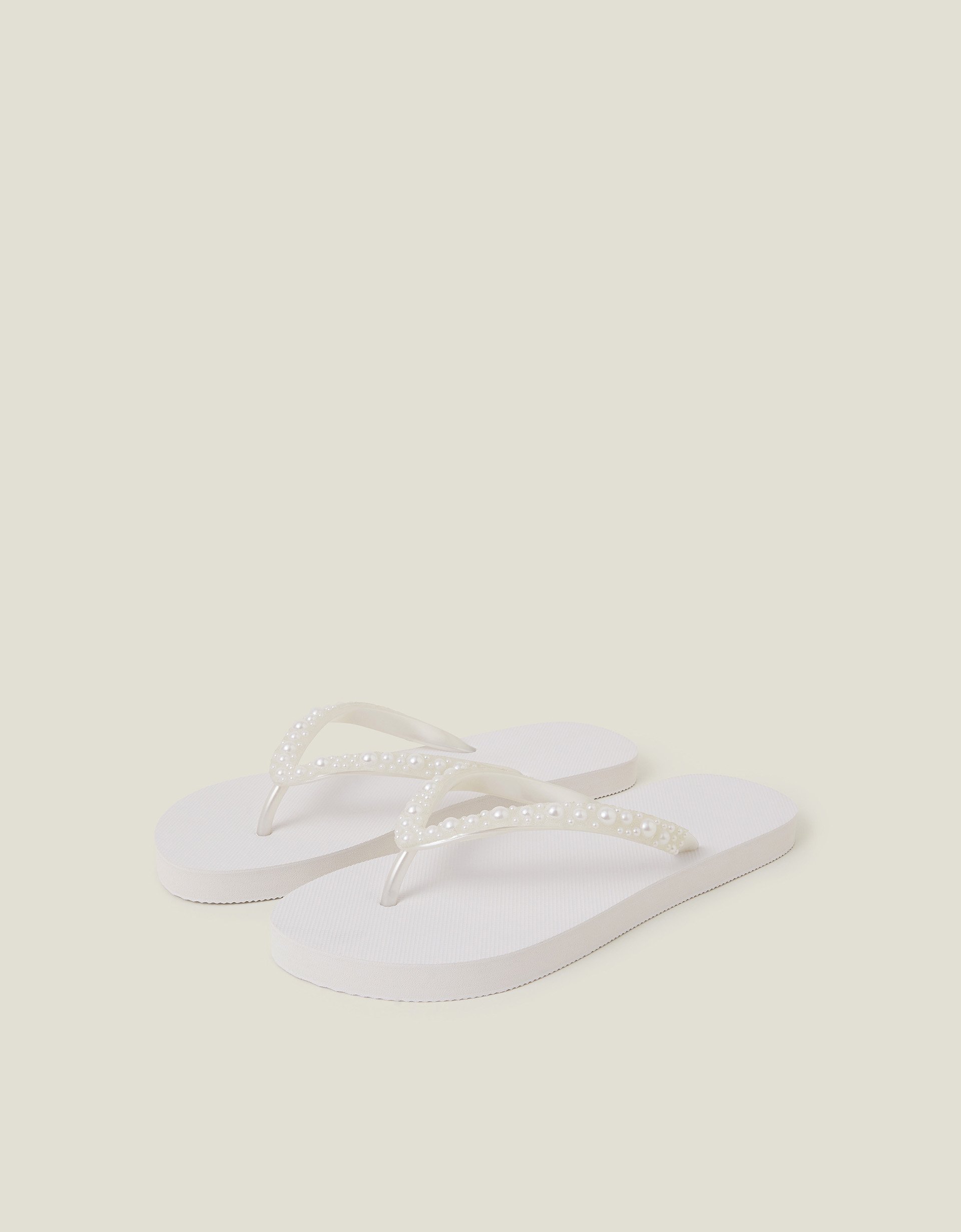 Pearl Embellished Flip Flops White, Size: S - Accessorize