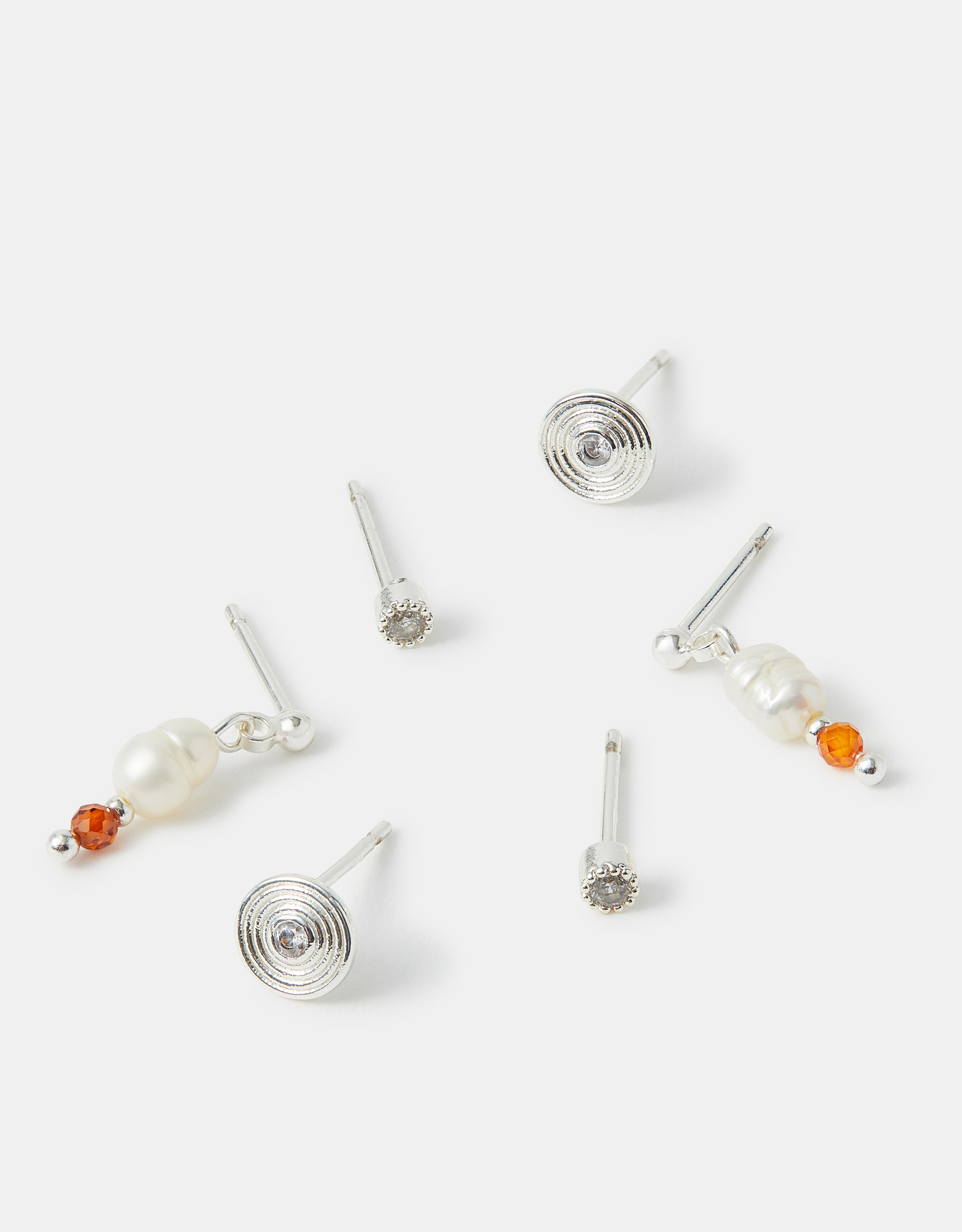 Orange 3-Pack Sterling Silver-plated Stud & Pearl Drop Earrings - Accessorize