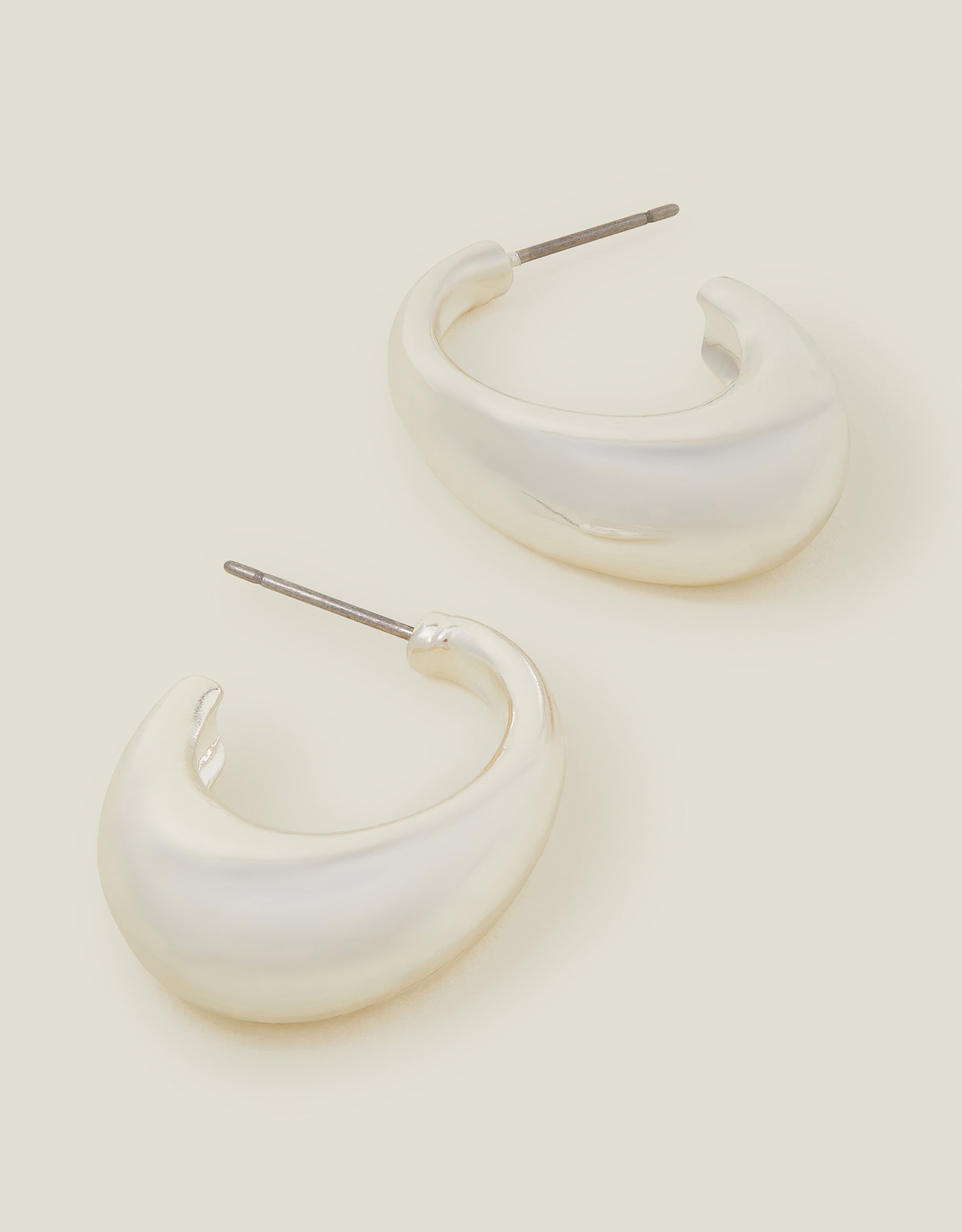 Accessorize Chunky Curve Drop Hoop, Silver