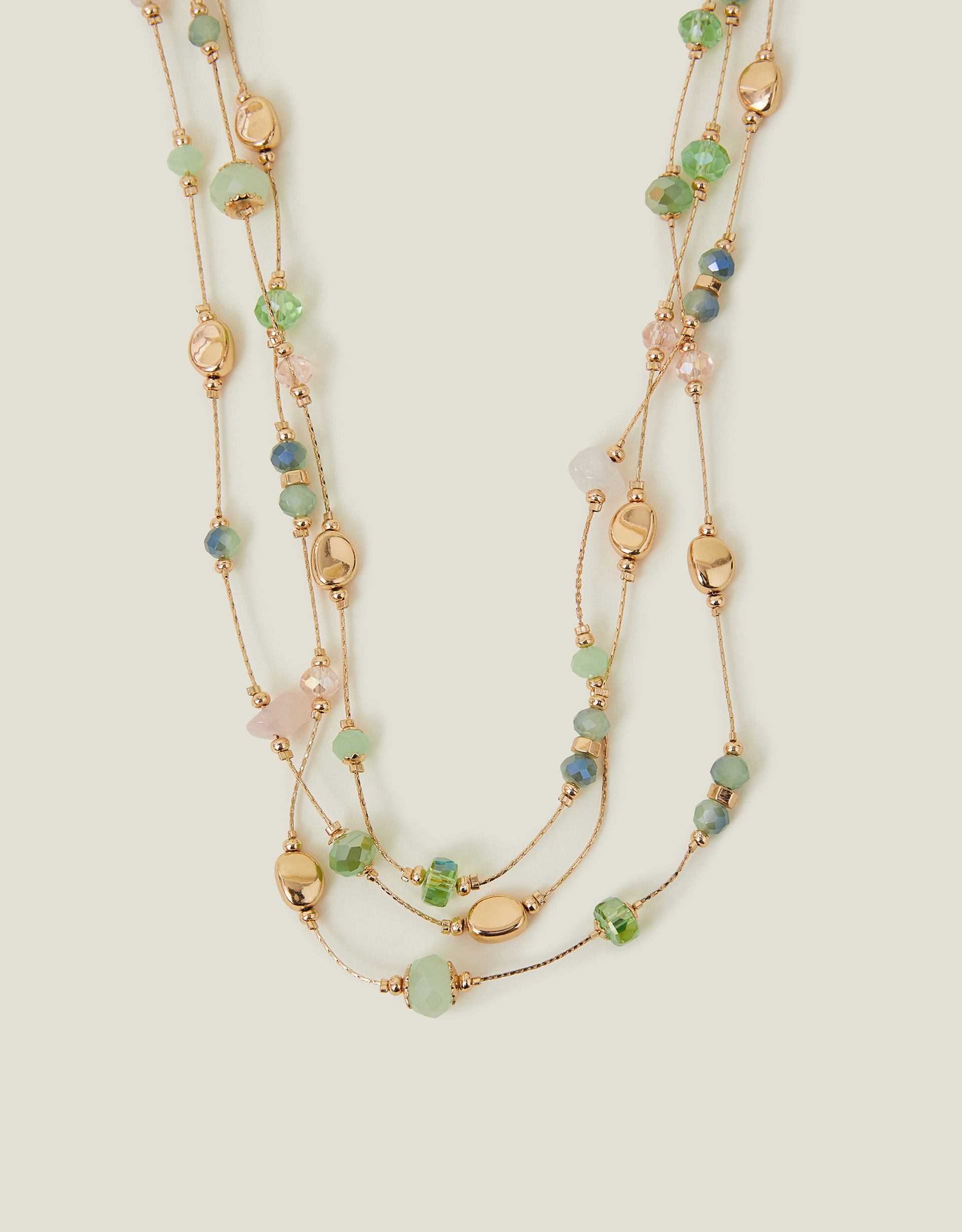 Gold Layered Bead Station Necklace - Accessorize