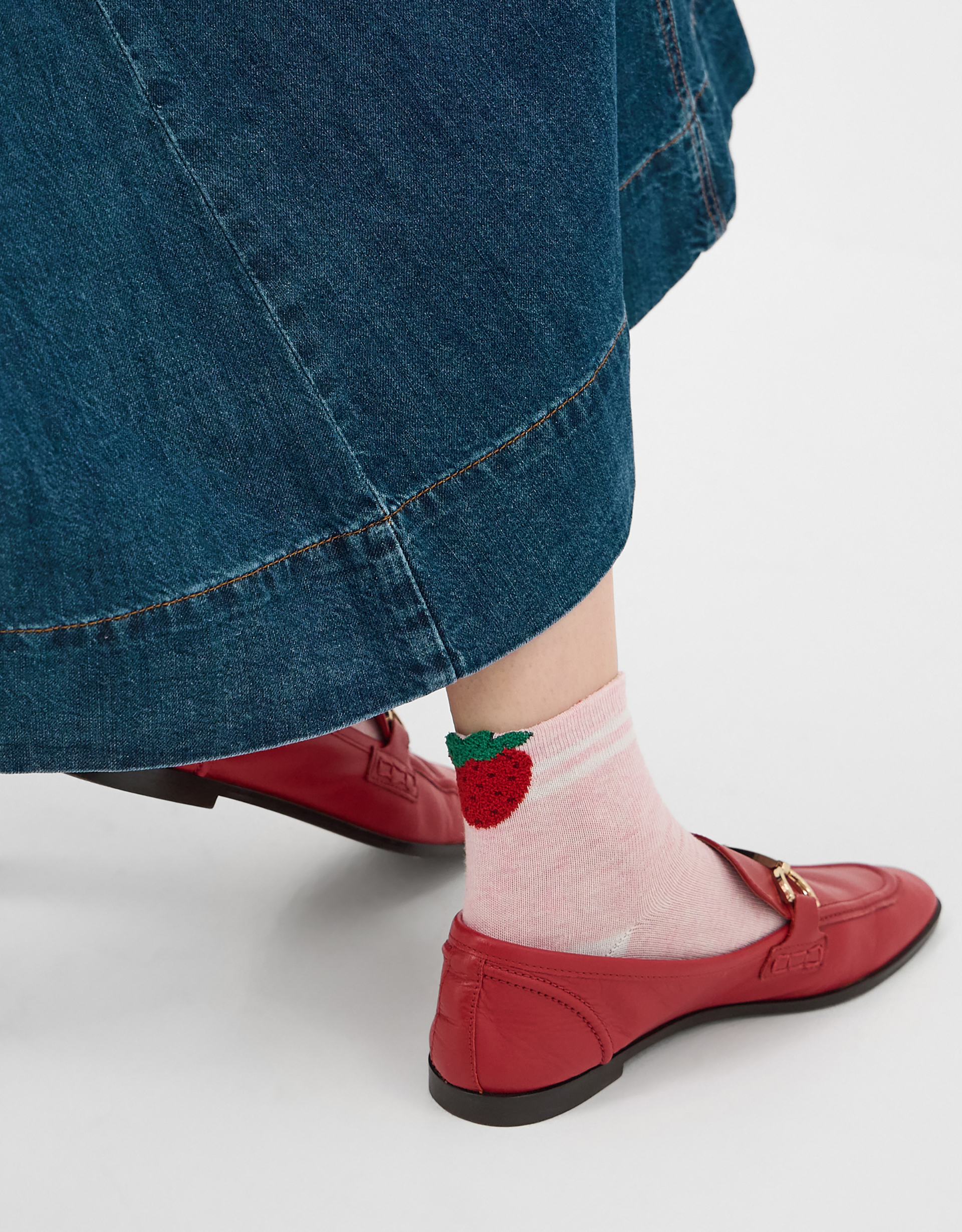 Accessorize Embroidered Strawberry Varsity Stripe Socks, Red