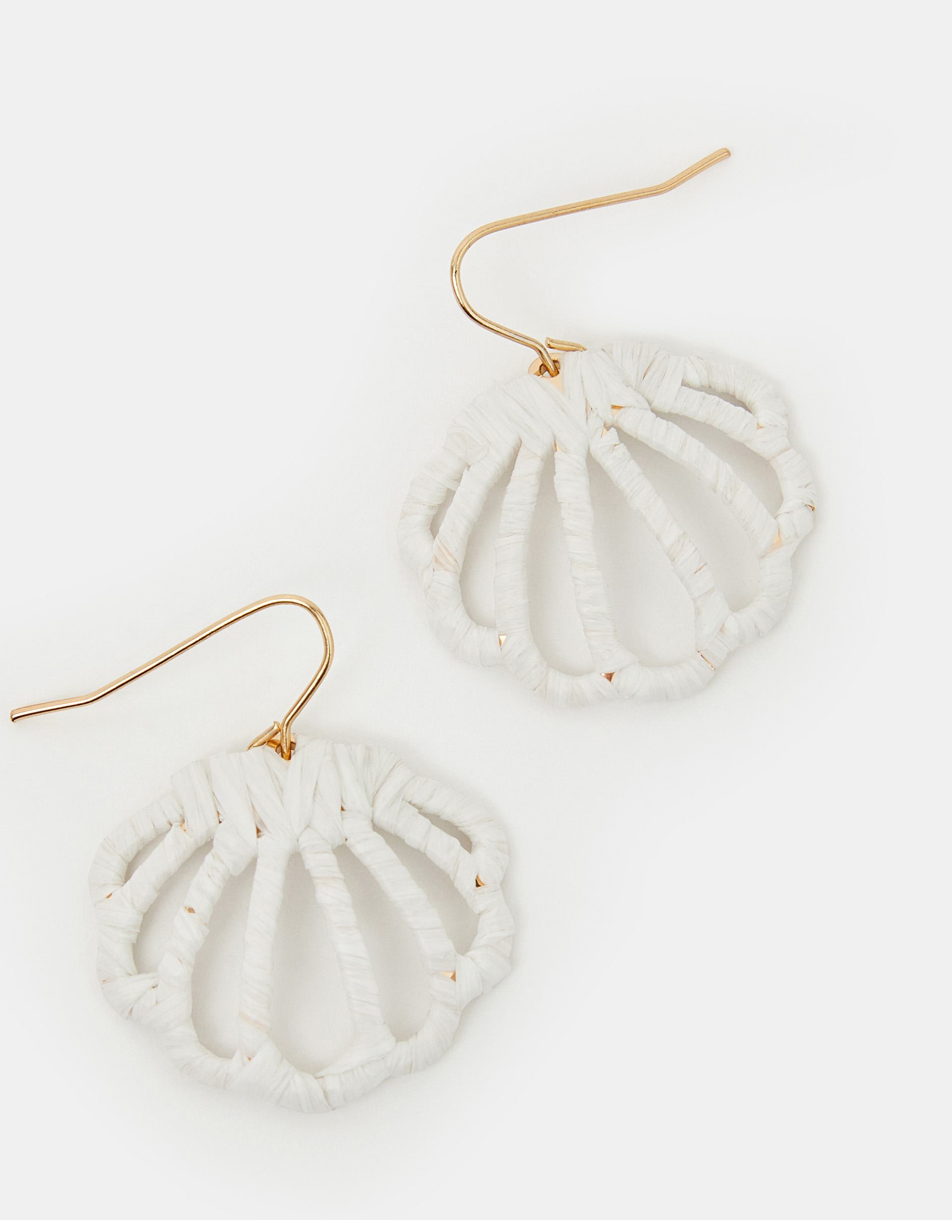 White Raffia Wrapped Shell Drop Earrings - Accessorize