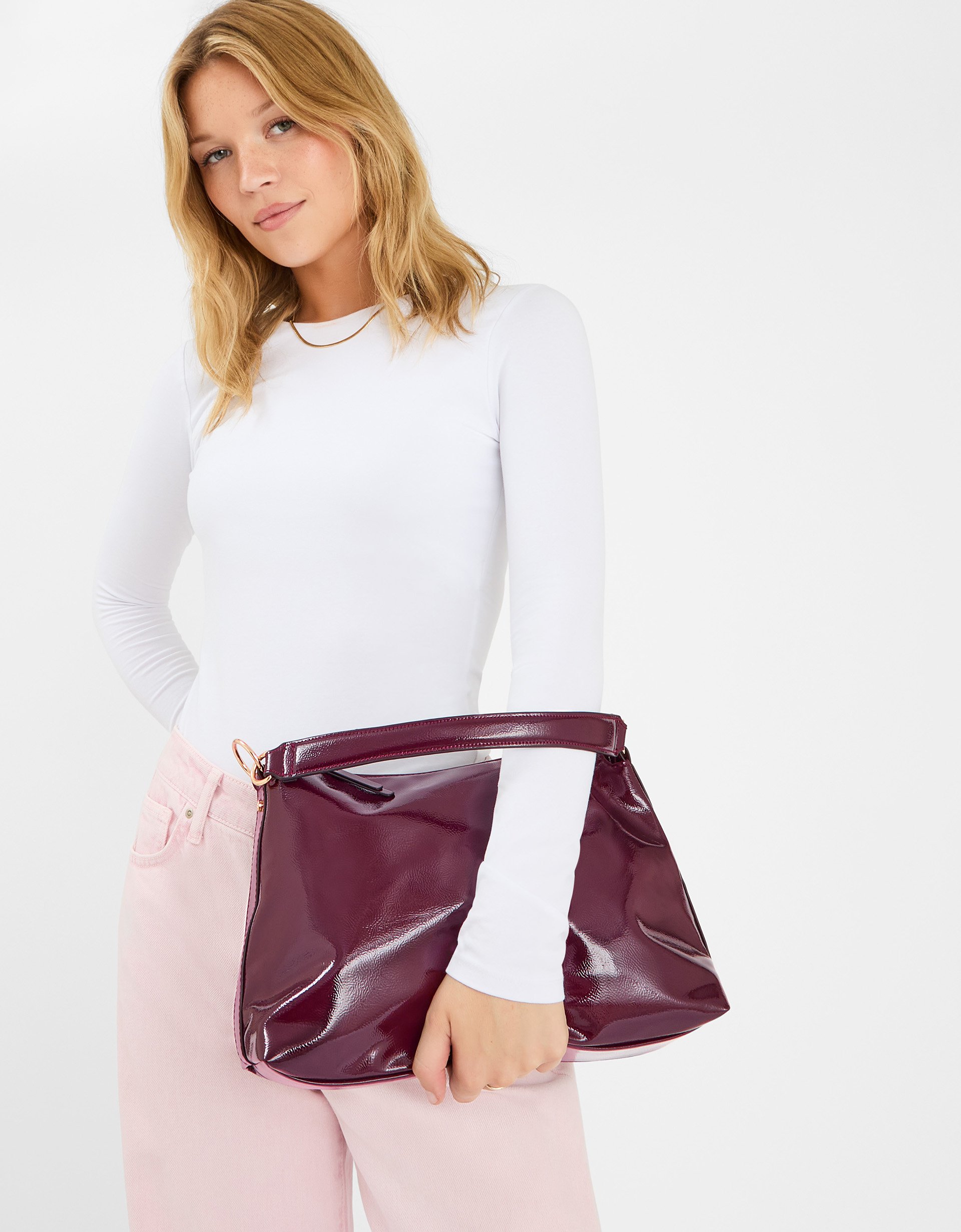 Red Slouchy Patent Handbag - Accessorize