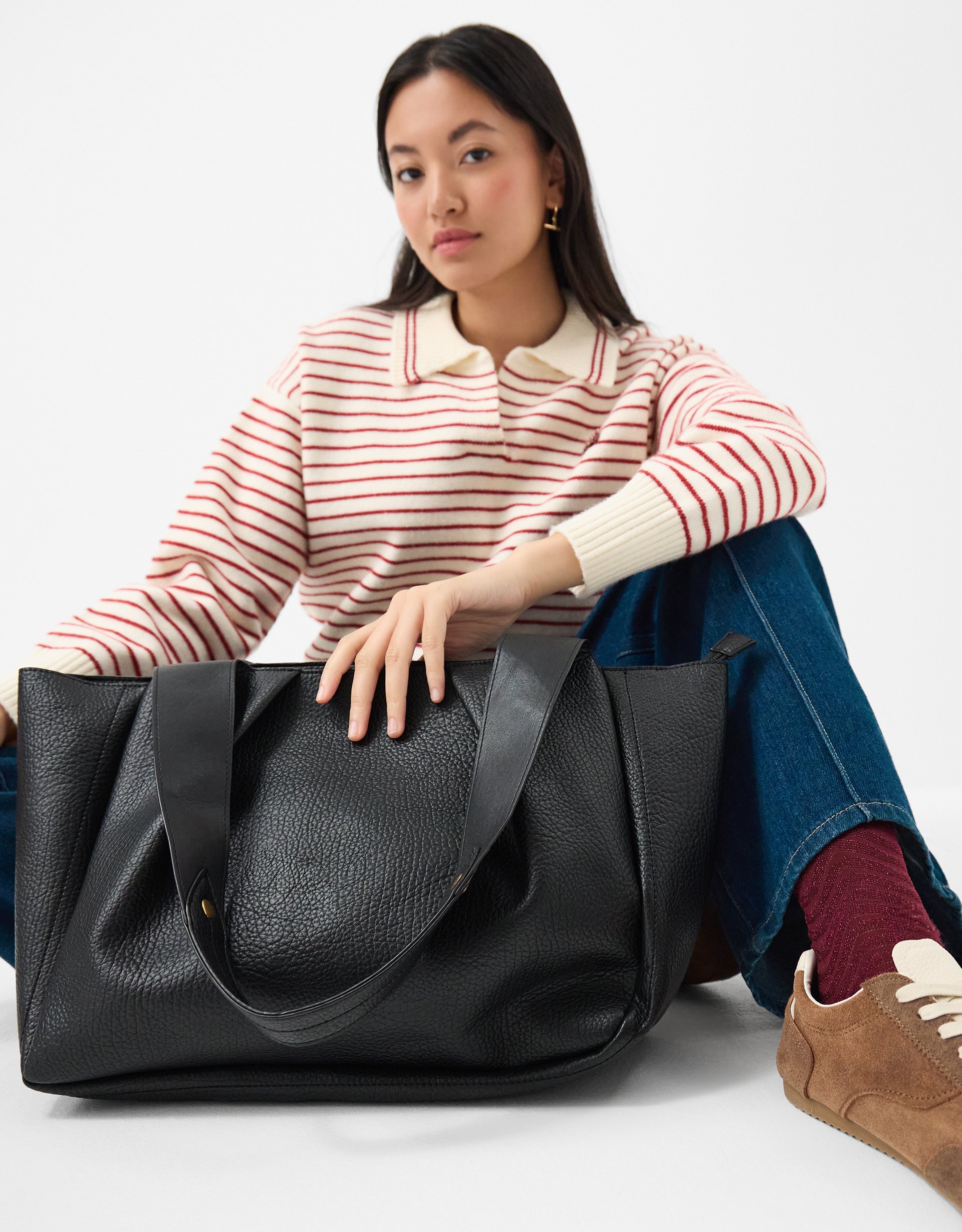 Faux Leather Pleated Shoulder Bag Black - Accessorize