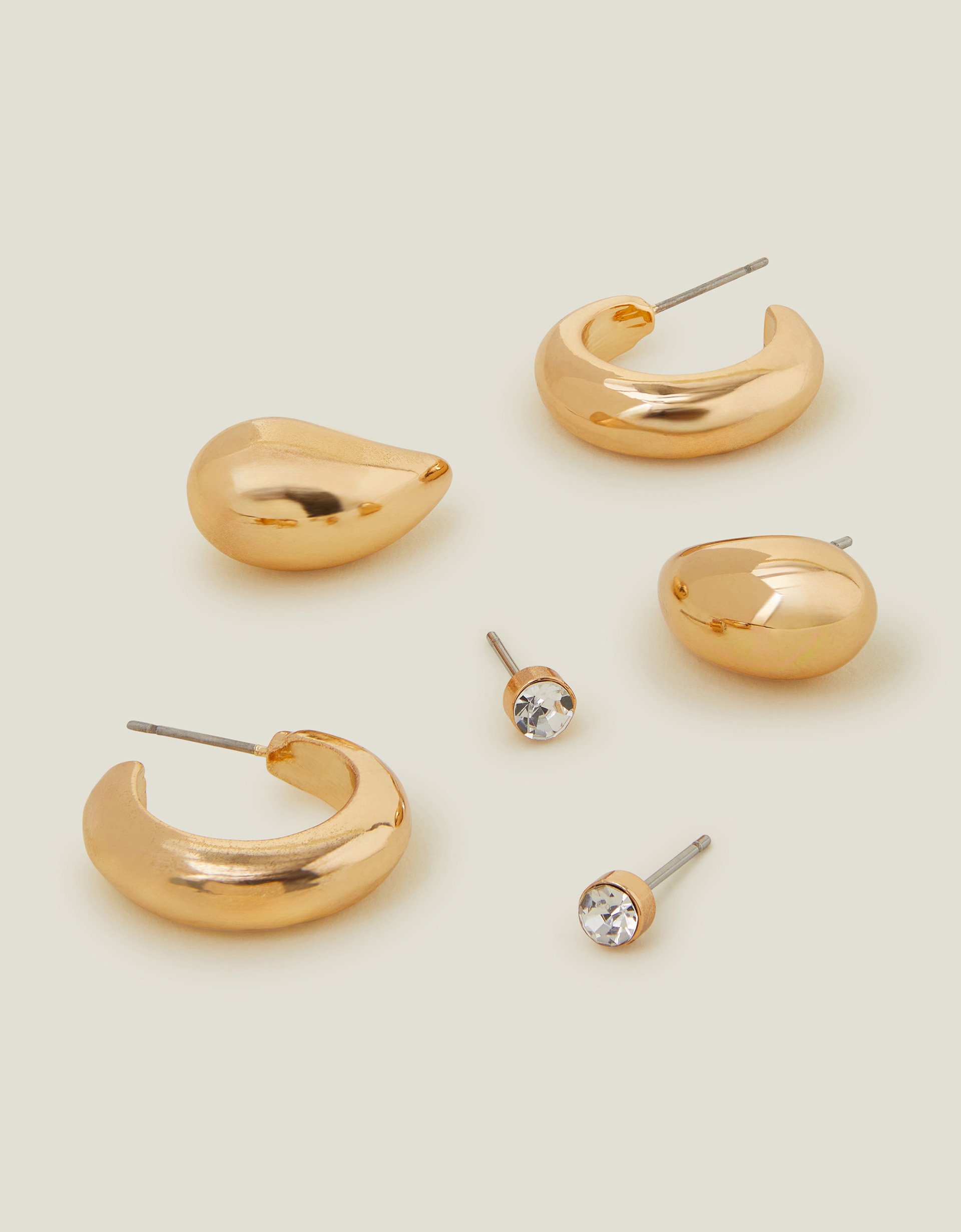 Gold 3-Pack Curve Drop Earrings, Women's - Accessorize