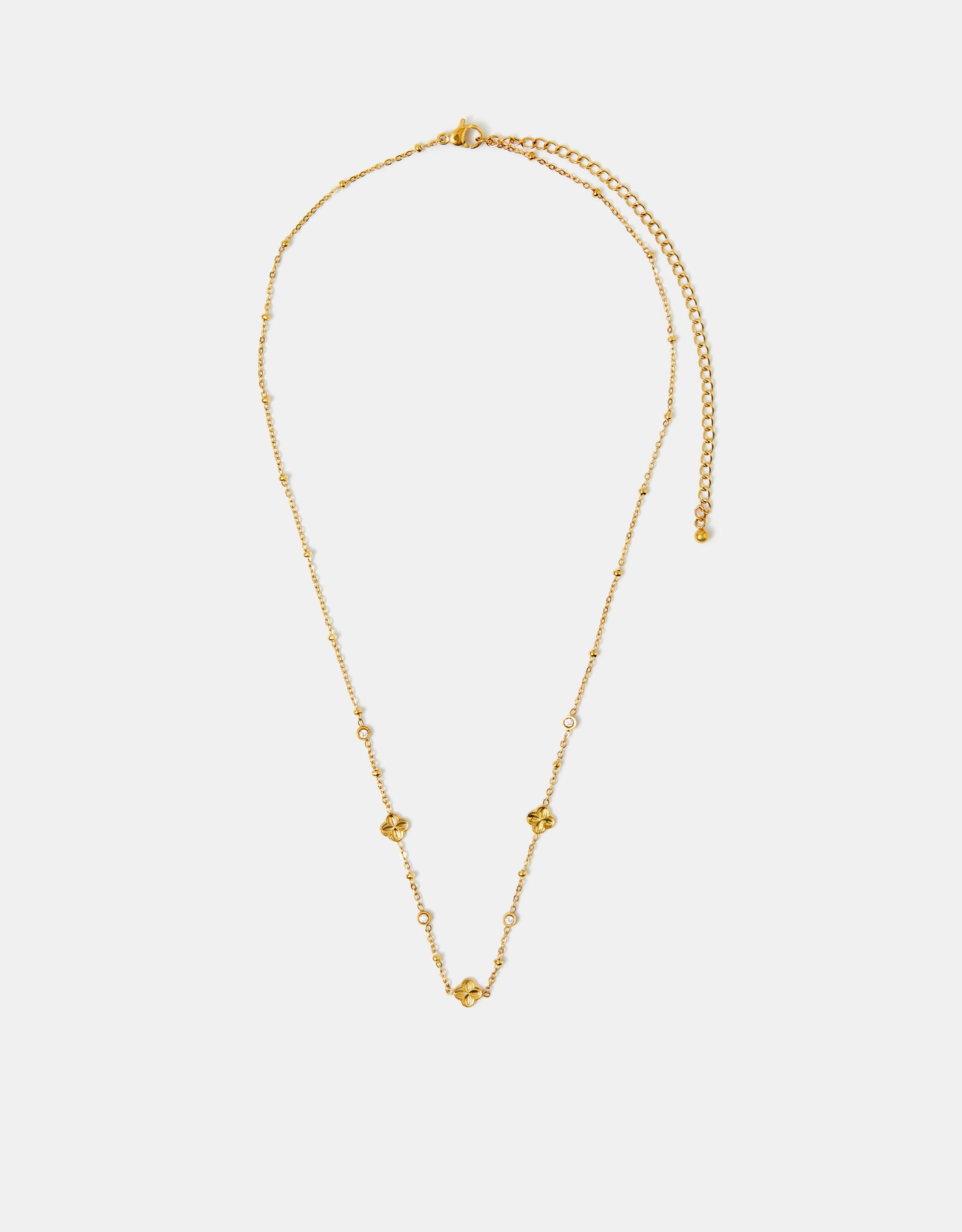 Accessorize Stainless Steel 14ct -Plated Diamanté Clover Station Necklace, Gold