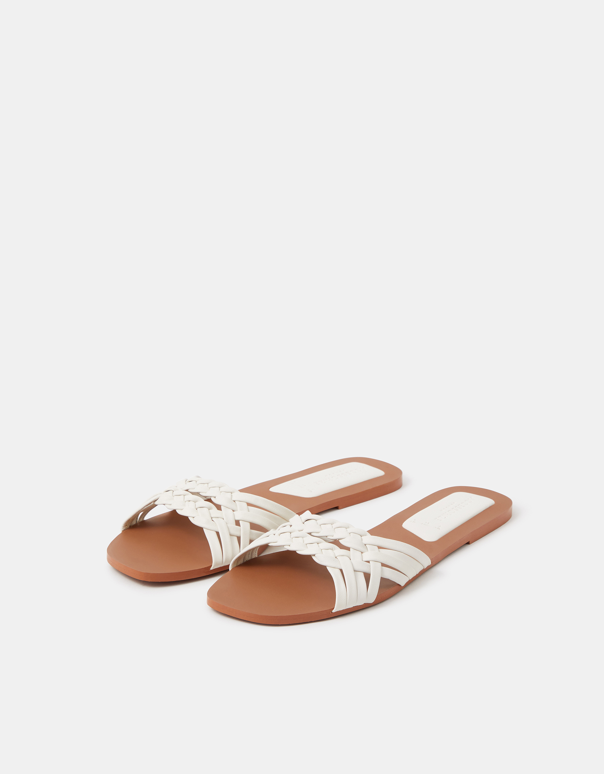 Woven Leather Slide Sandals White, Size: 39 - Accessorize