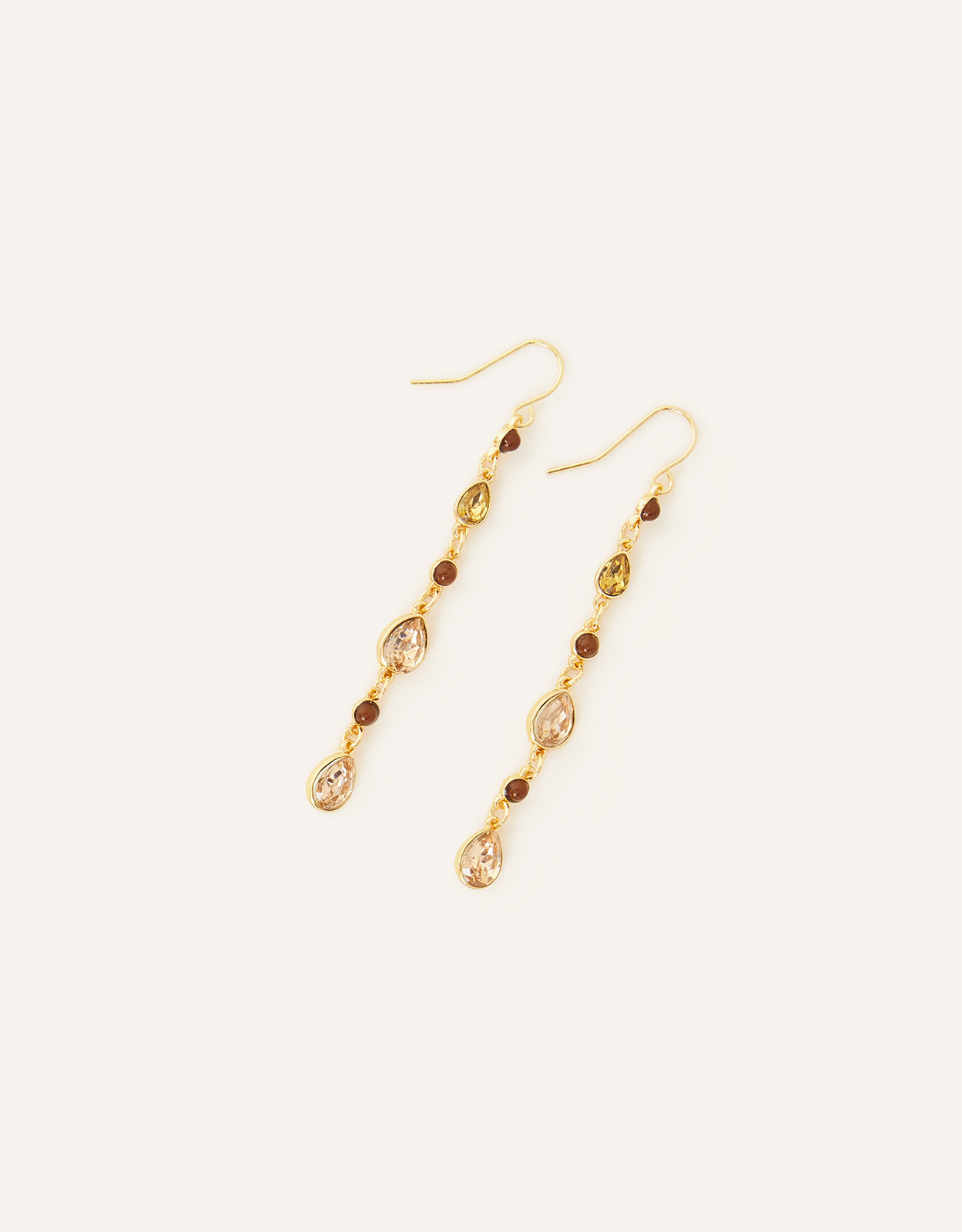 Accessorize Women's Gold and Brown Long Slinky Gem Drop Earrings, Size: 8cm