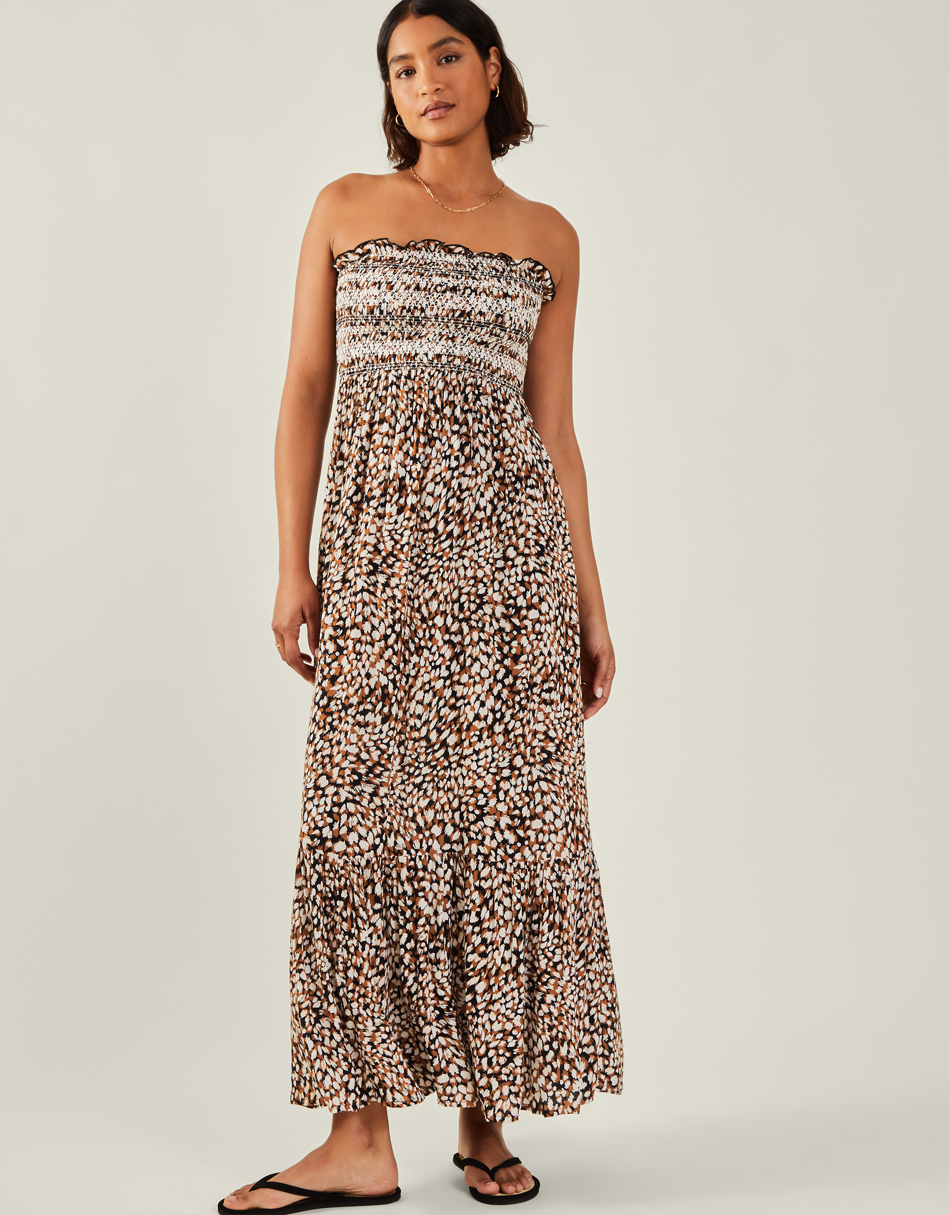 Brown Leopard Print Bandeau Maxi Dress, Size: XL, Women's - Accessorize