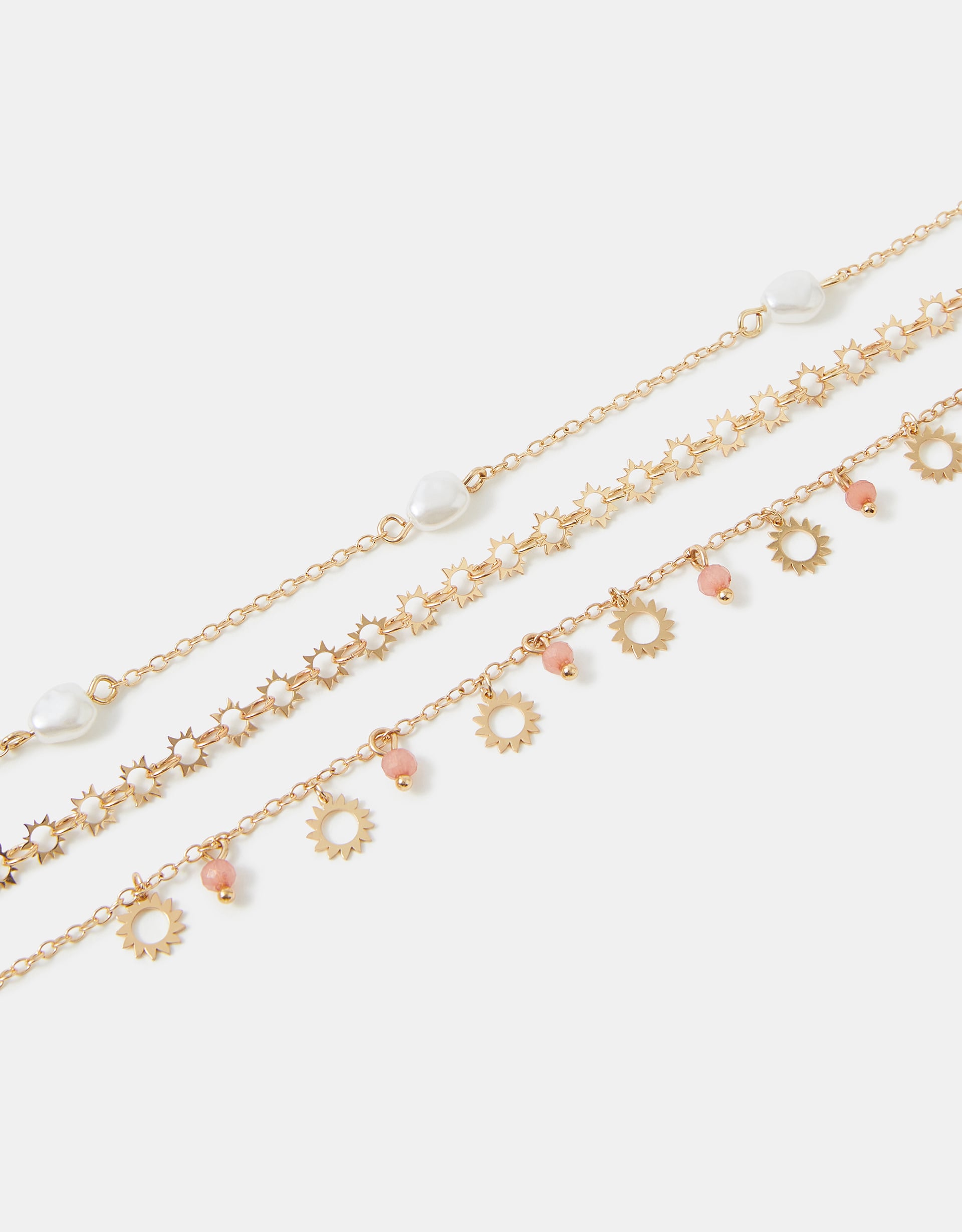 Accessorize Beaded 3-Pack Sunshine Charm Anklets, Peach, Size: 21cm