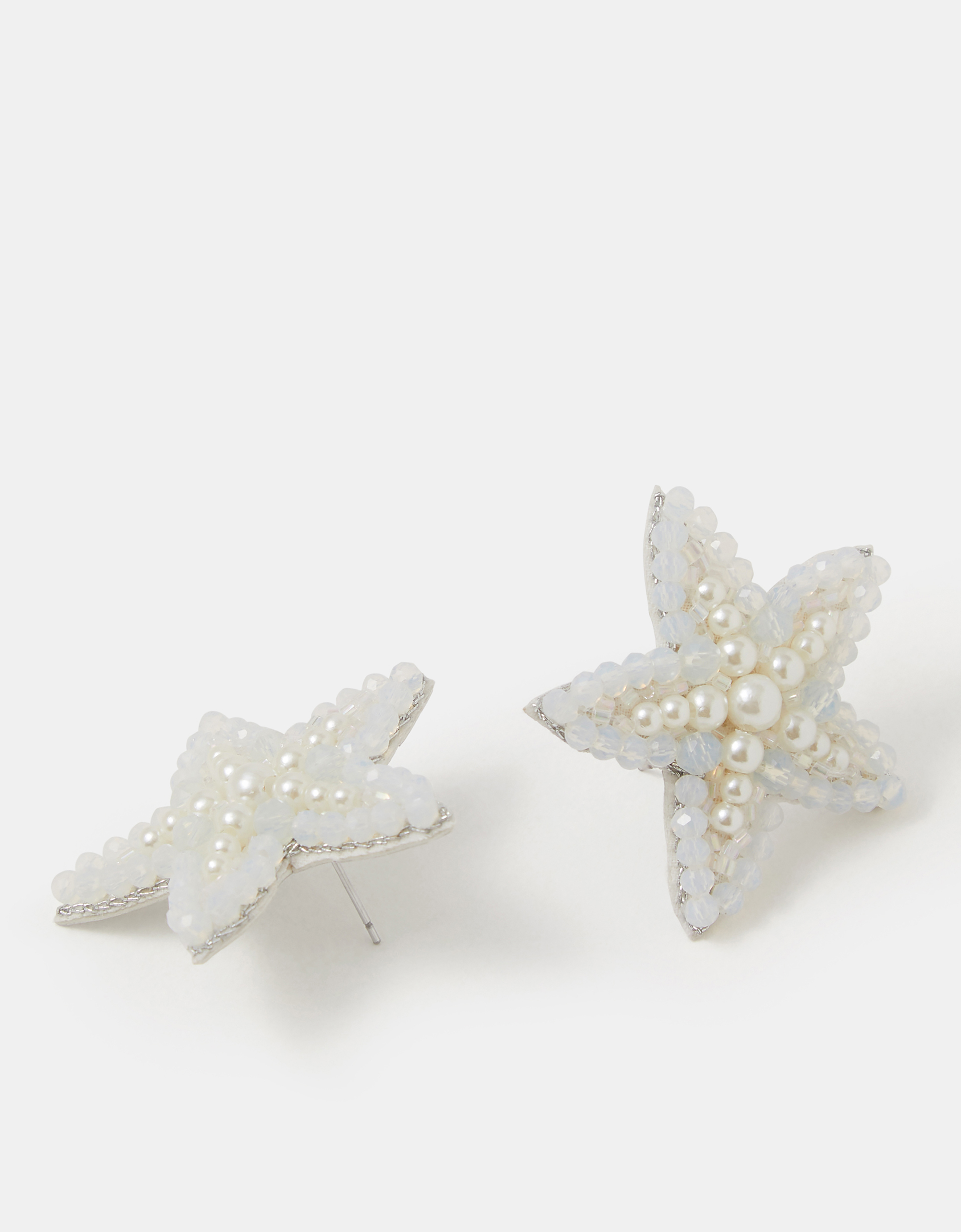 Accessorize - Beaded Starfish Statement Stud Earrings, White, Size: 4cm
