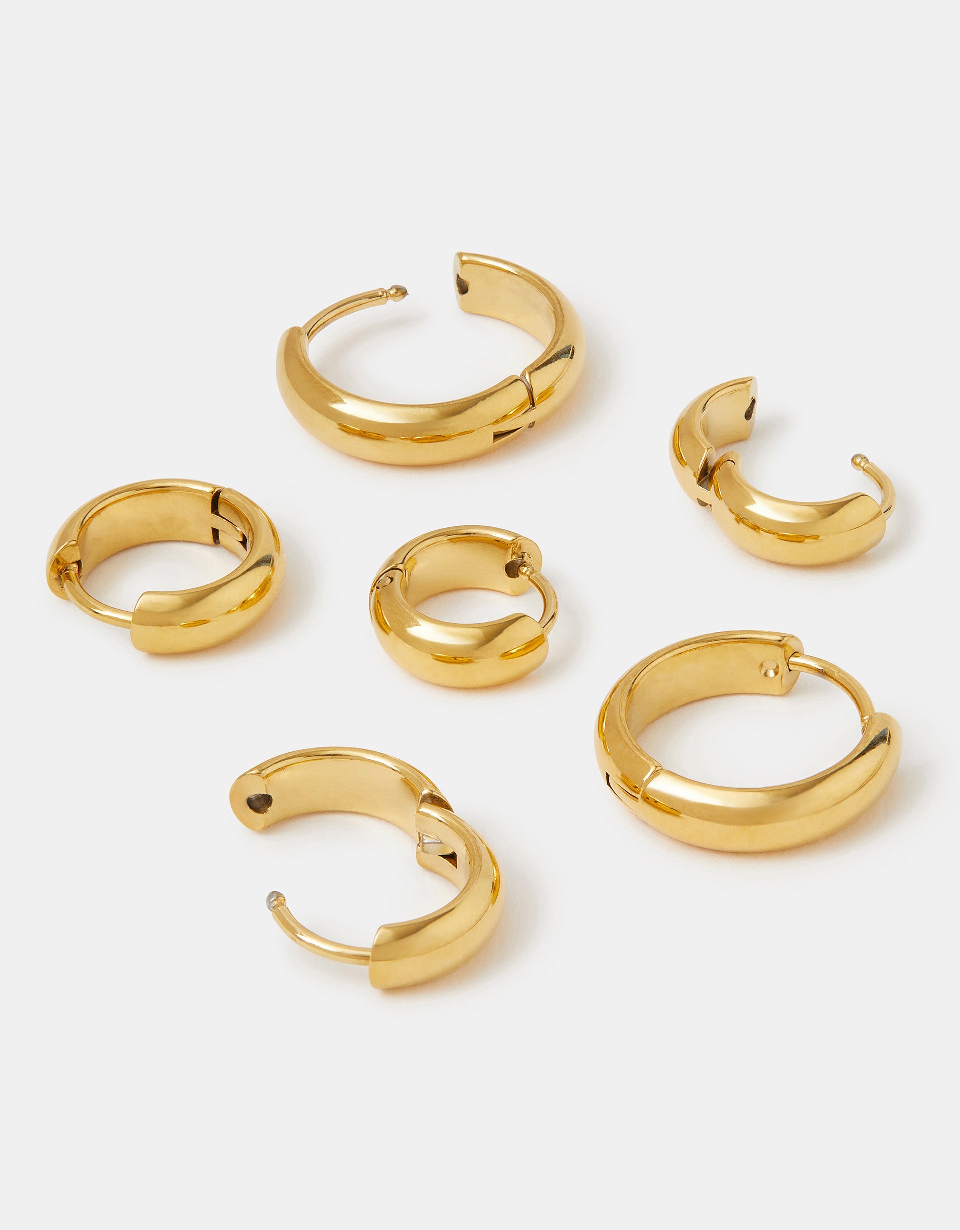Gold 3-Pack Stainless Steel Clicker Hoop Earrings - Accessorize