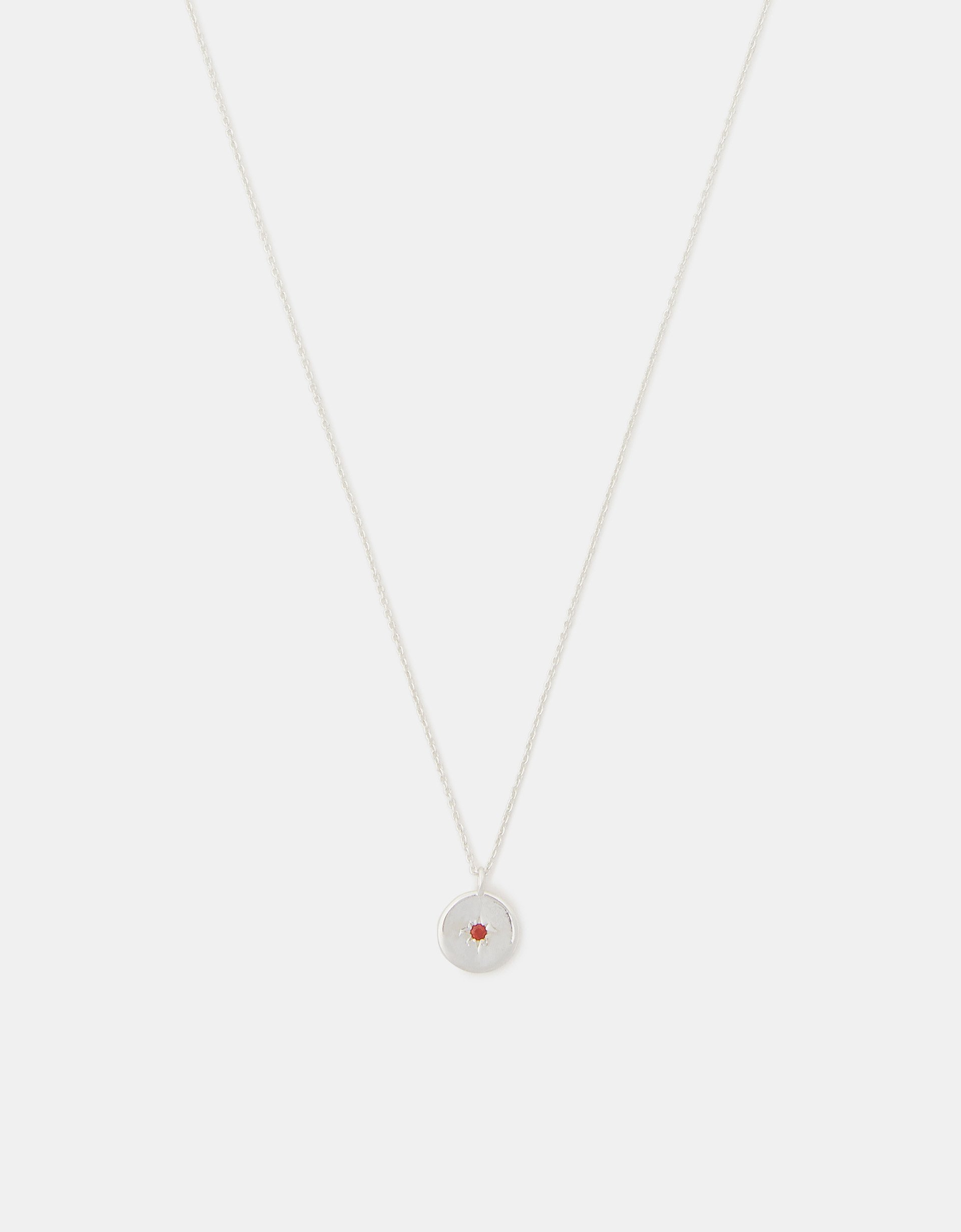 Sterling Silver Birthstone Disc Pendant Necklace Size: July - Accessorize