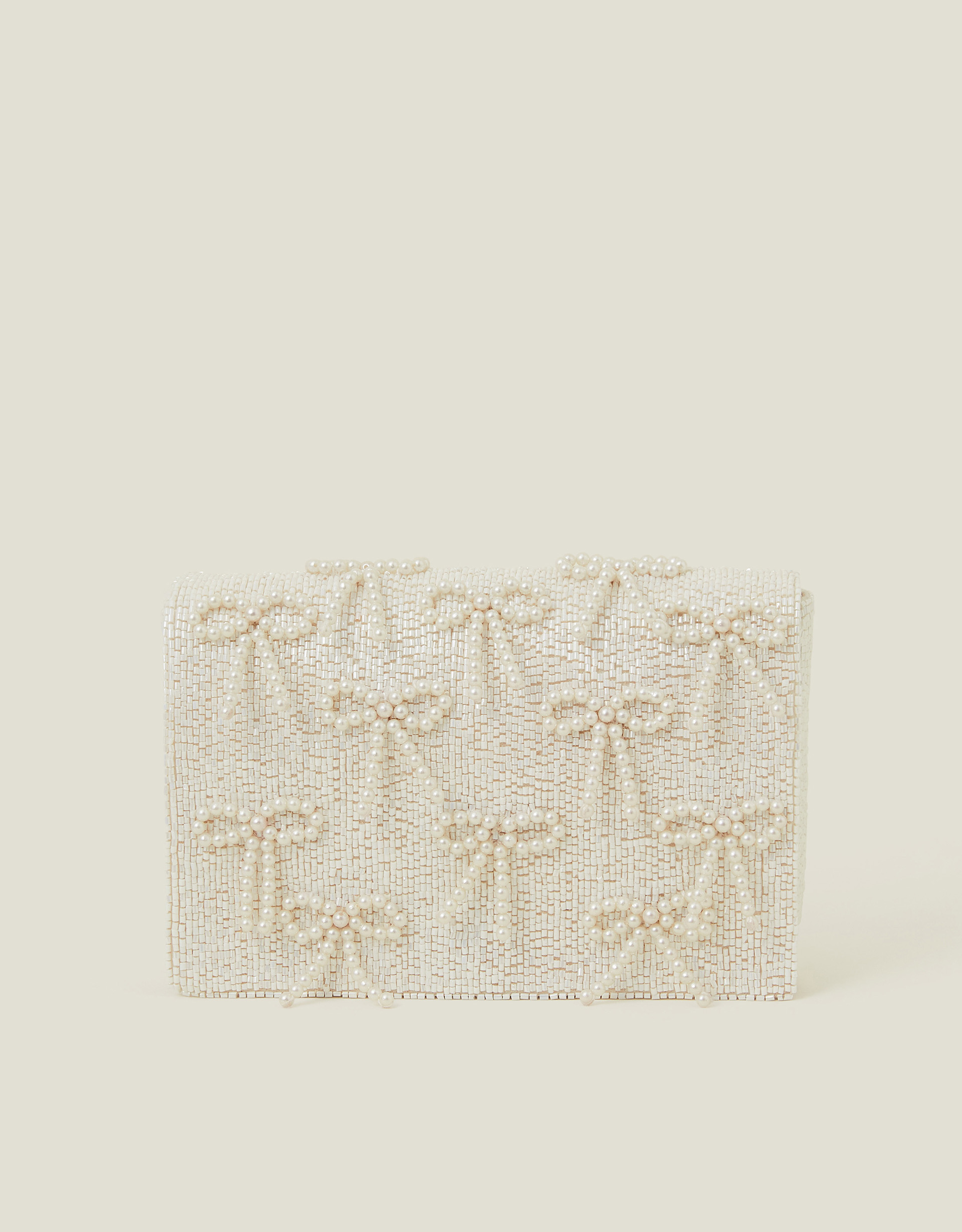 Cream Embellished Bridal Pearl Bow Clutch Bag, Size: 22cm, Women's - Accessorize