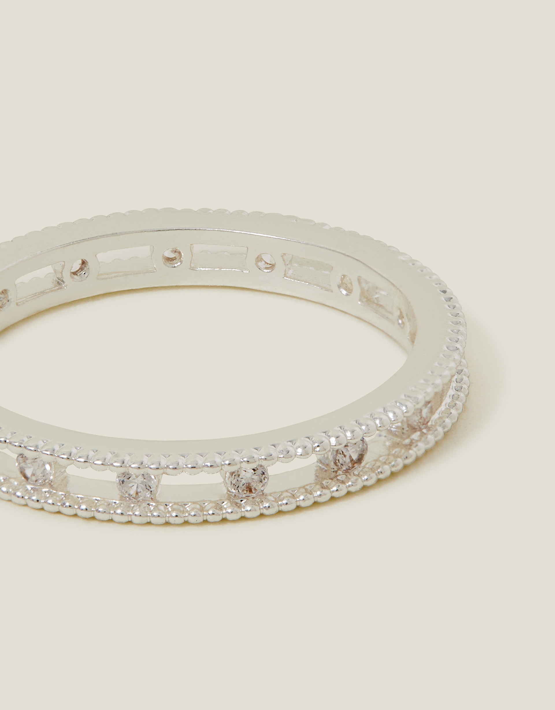 Sterling Silver-plated Diamanté Band Ring Silver, Size: S - Accessorize