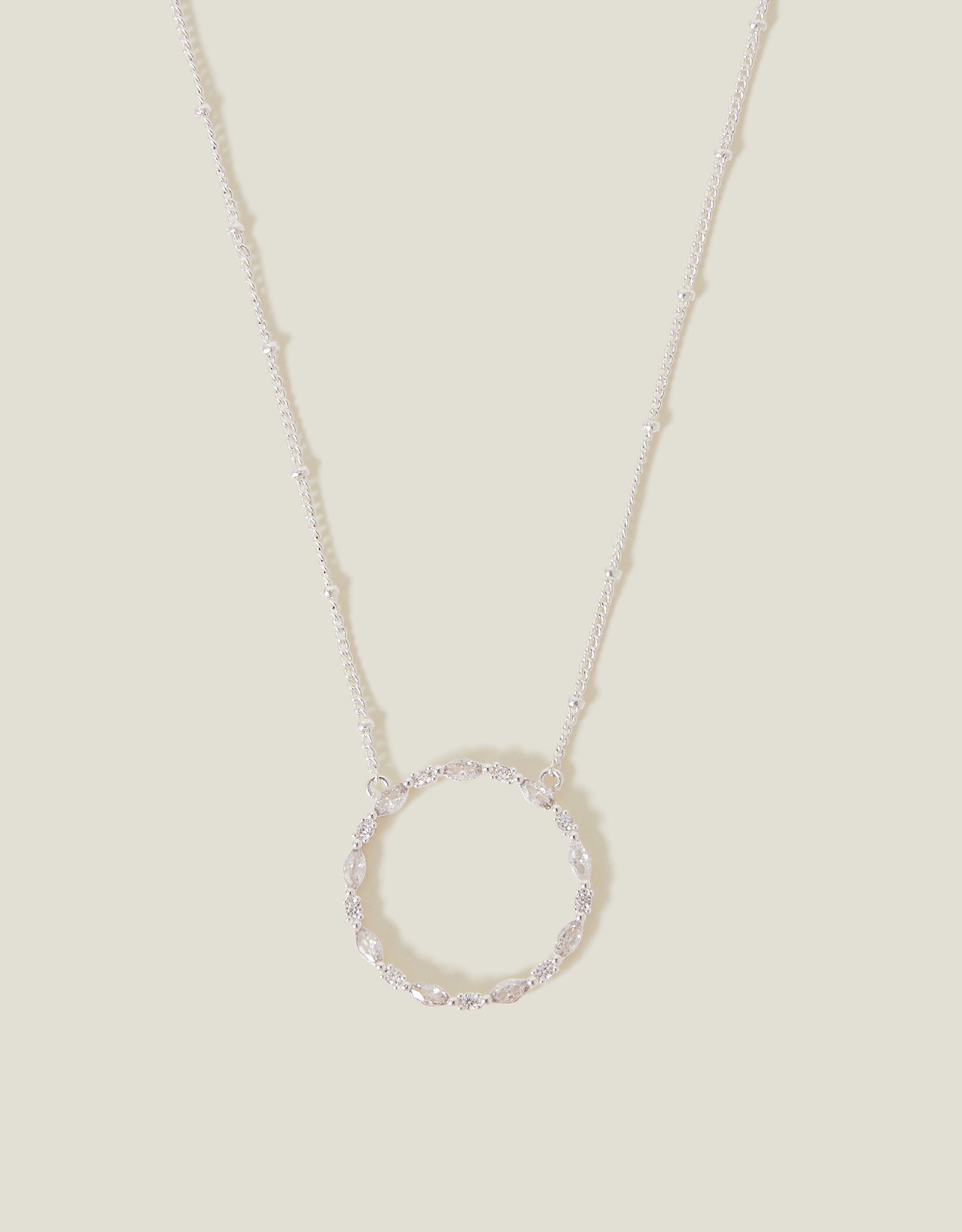 Multicolour Sterling Silver-plated Diamante Circle Pendant Necklace - Accessorize