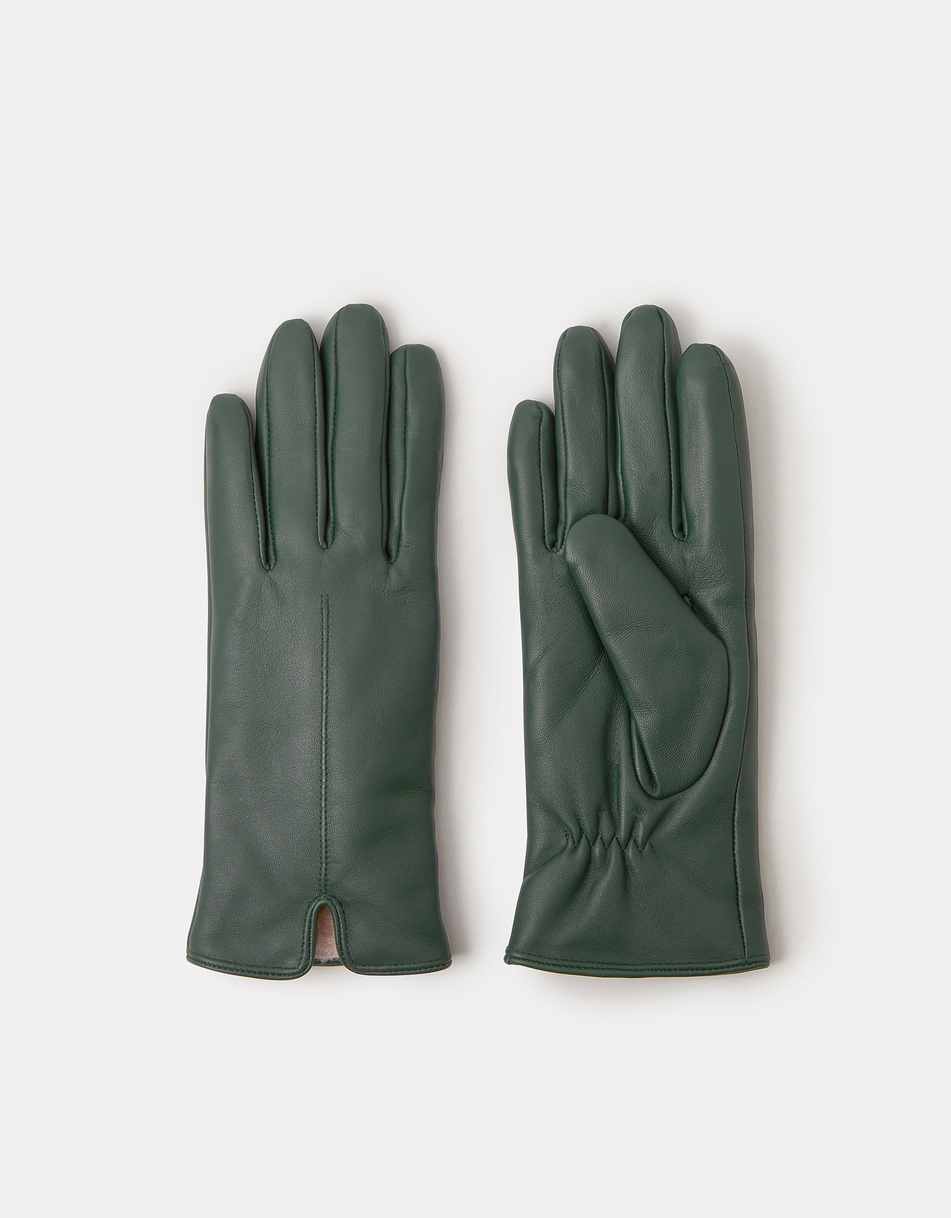 Accessorize Leather Faux Fur Lined Gloves Green, Size: S / M, S/M