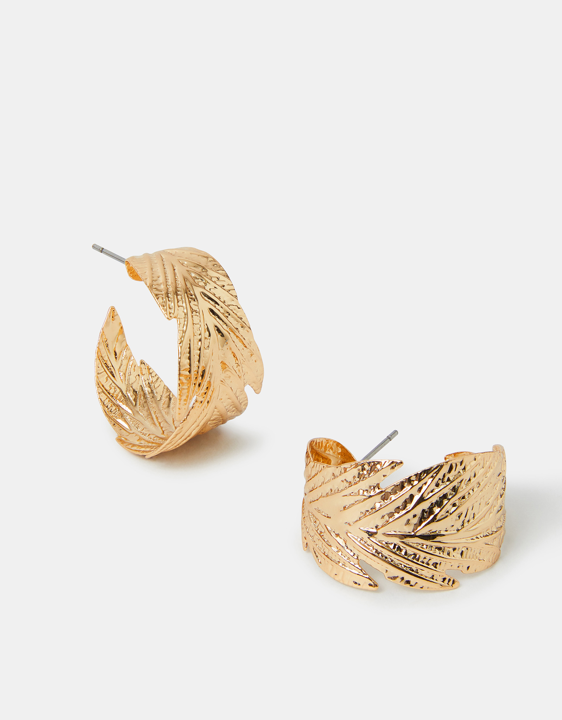 Gold Textured Leaf Hoop Earrings - Accessorize