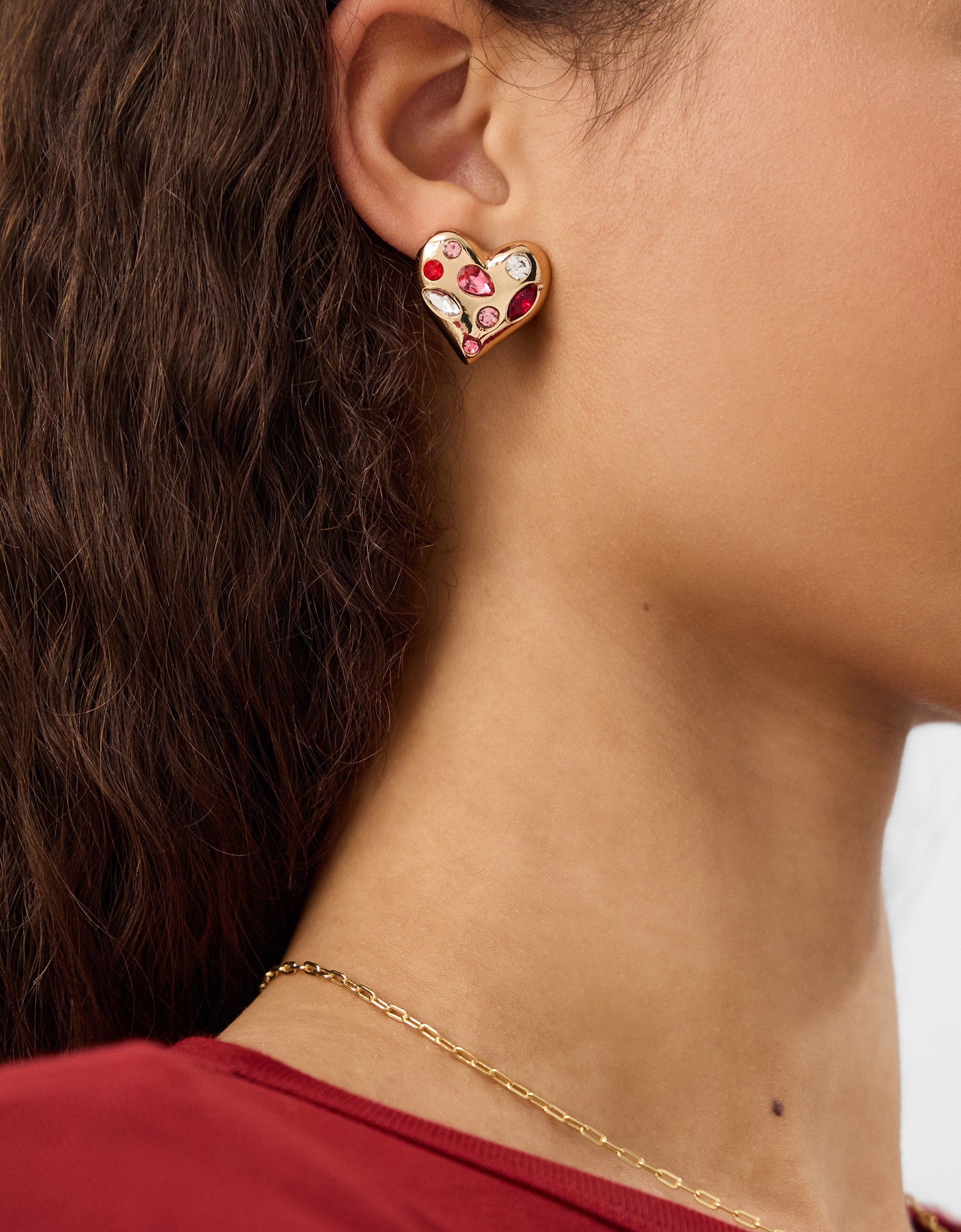 Accessorize Gemstone Heart Stud Earrings, Red