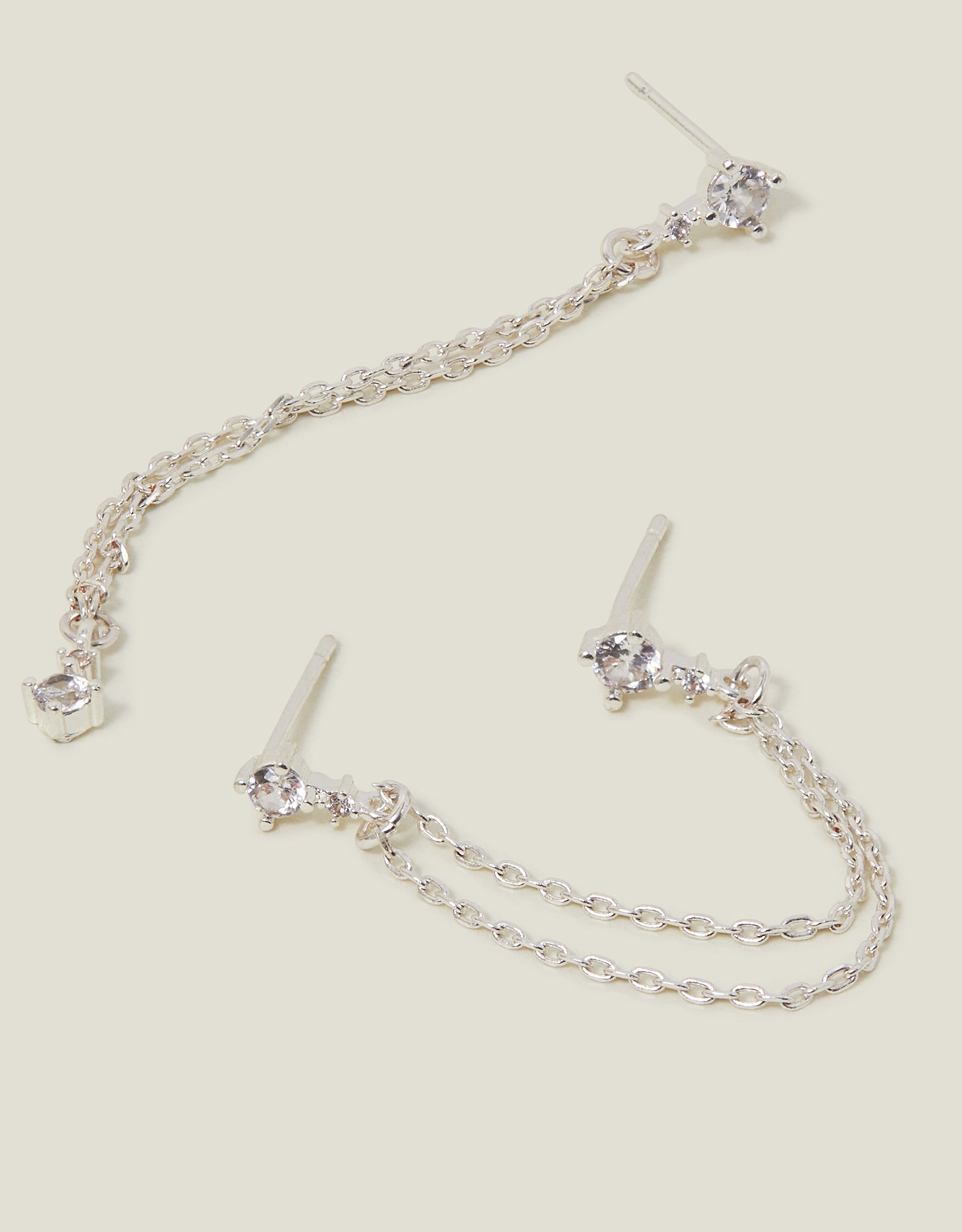 Multicolour Sterling Silver-plated Diamante Chain Drop Earrings - Accessorize