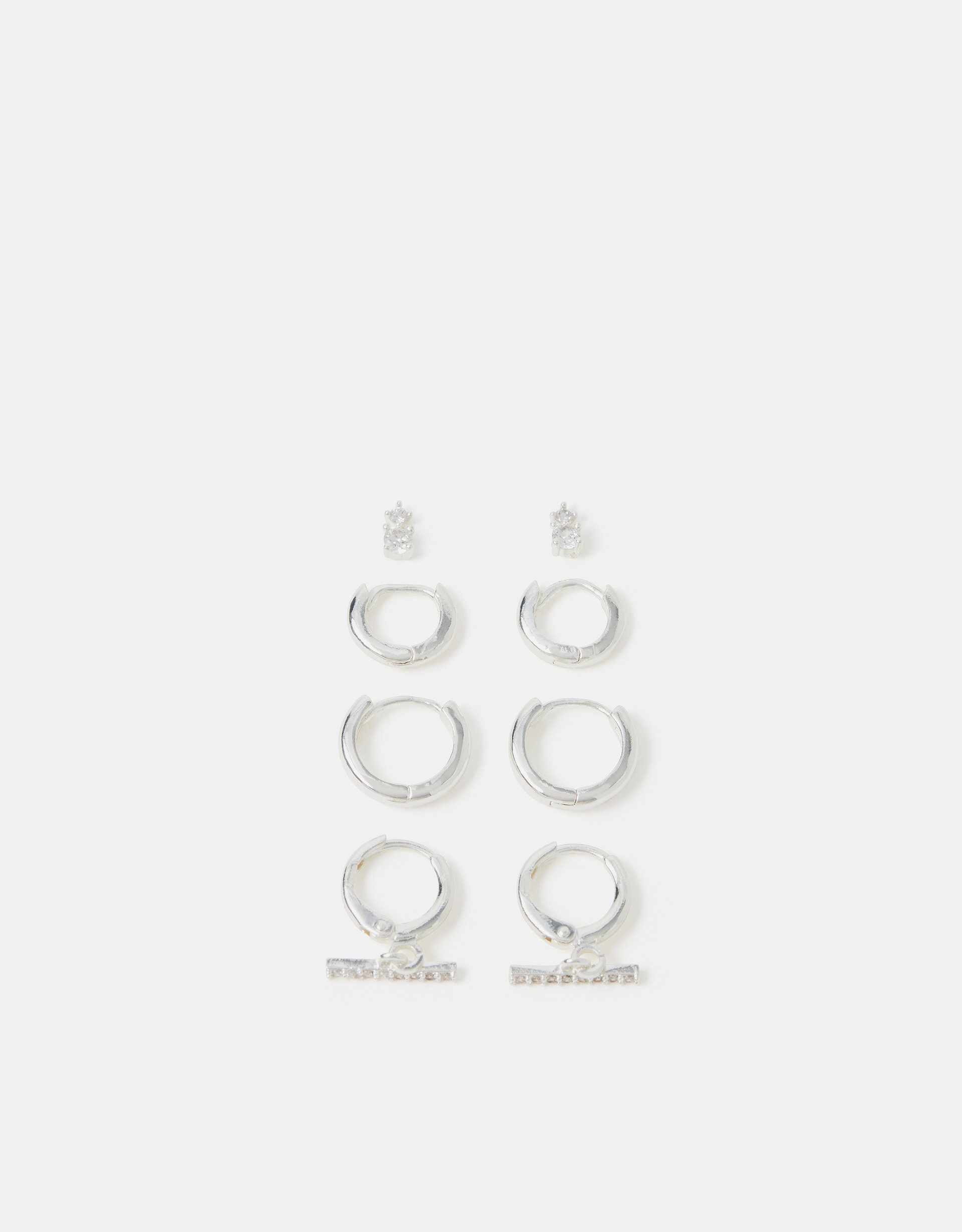 4-Pack Sterling Silver-plated T-bar Hoop Earrings - Accessorize