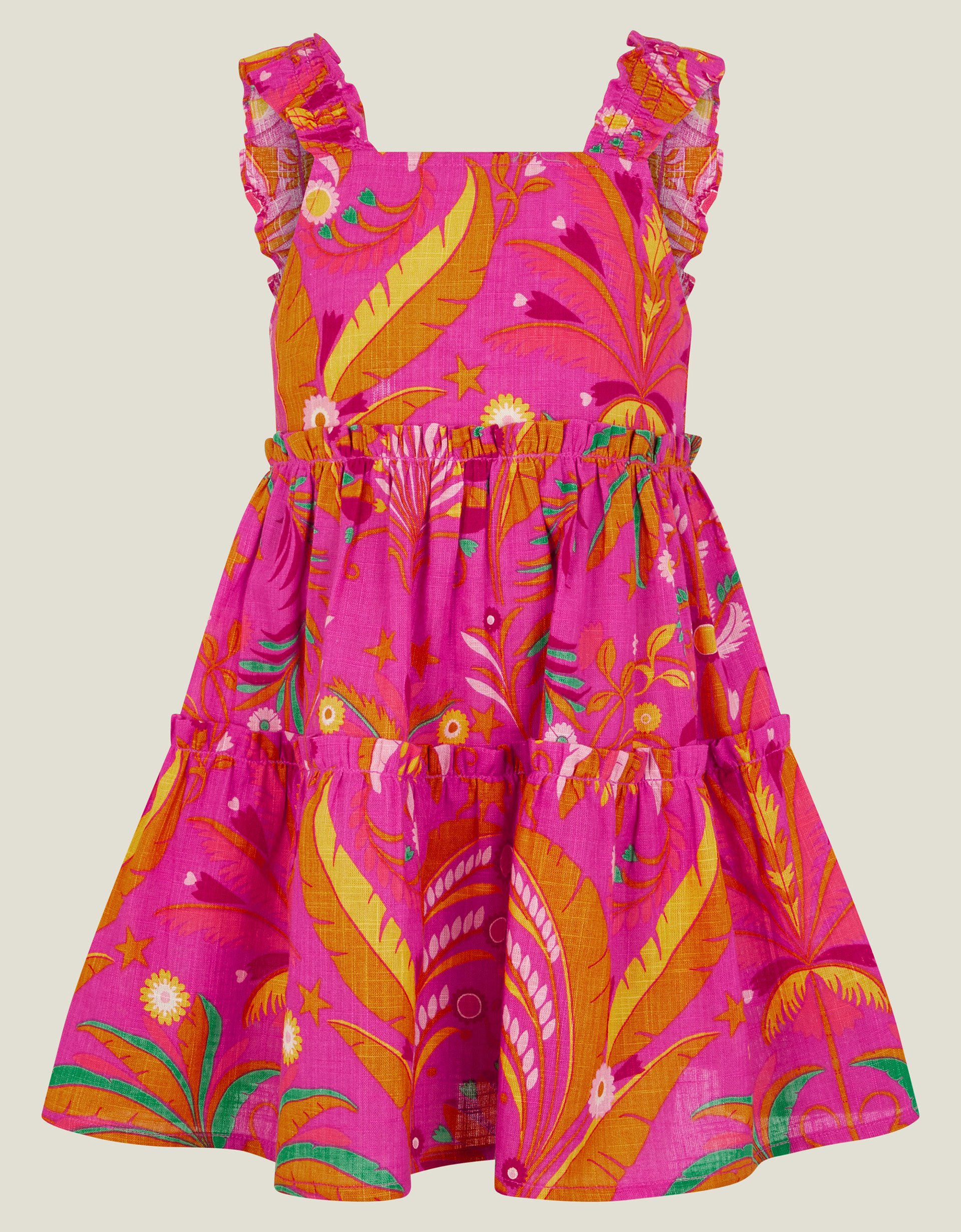 Ornamental Leaf Print Dress Pink, Size: 7-8 yrs - Accessorize