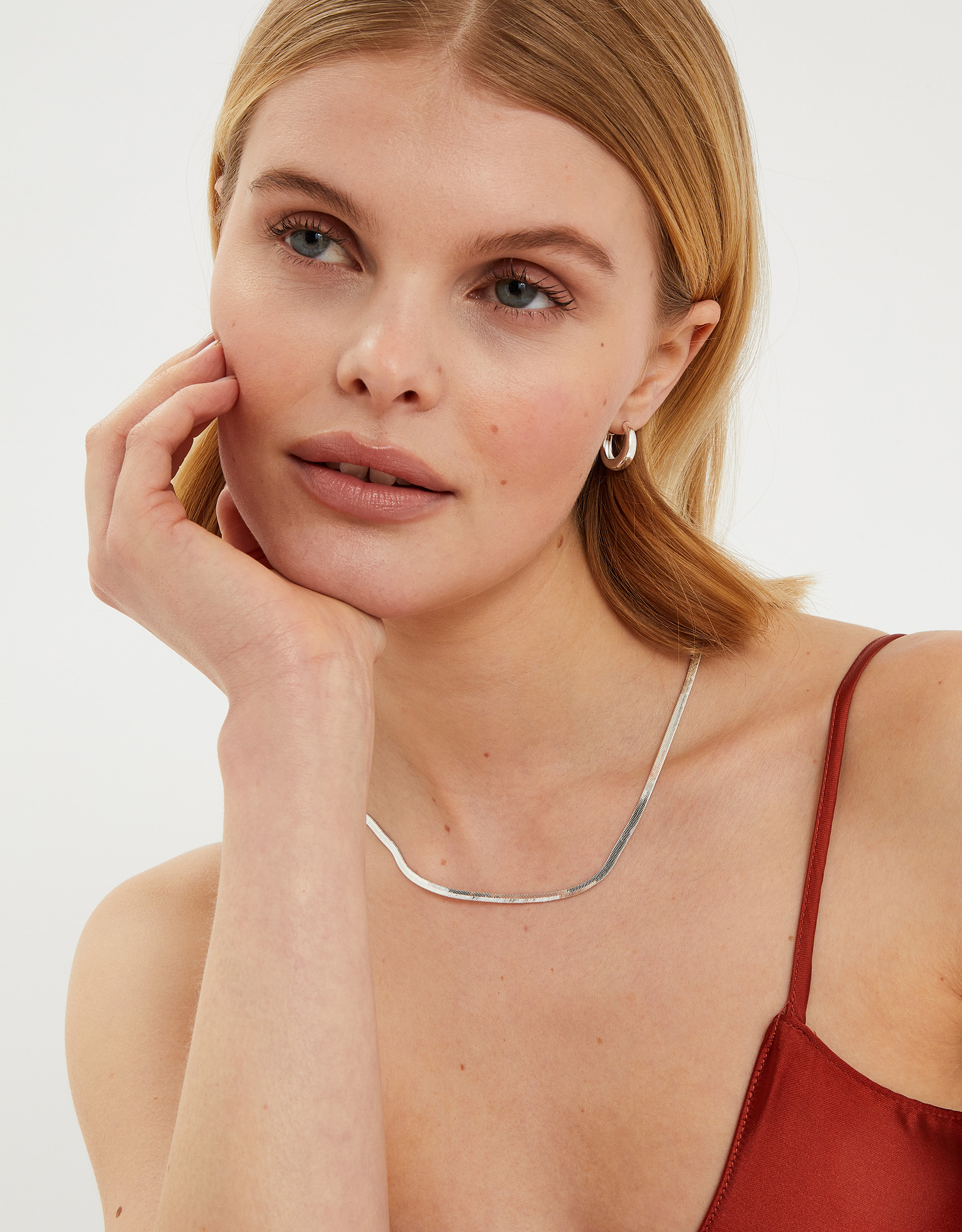 Sterling Silver-plated Omega Chain Necklace, Size: 40cm, Women's - Accessorize