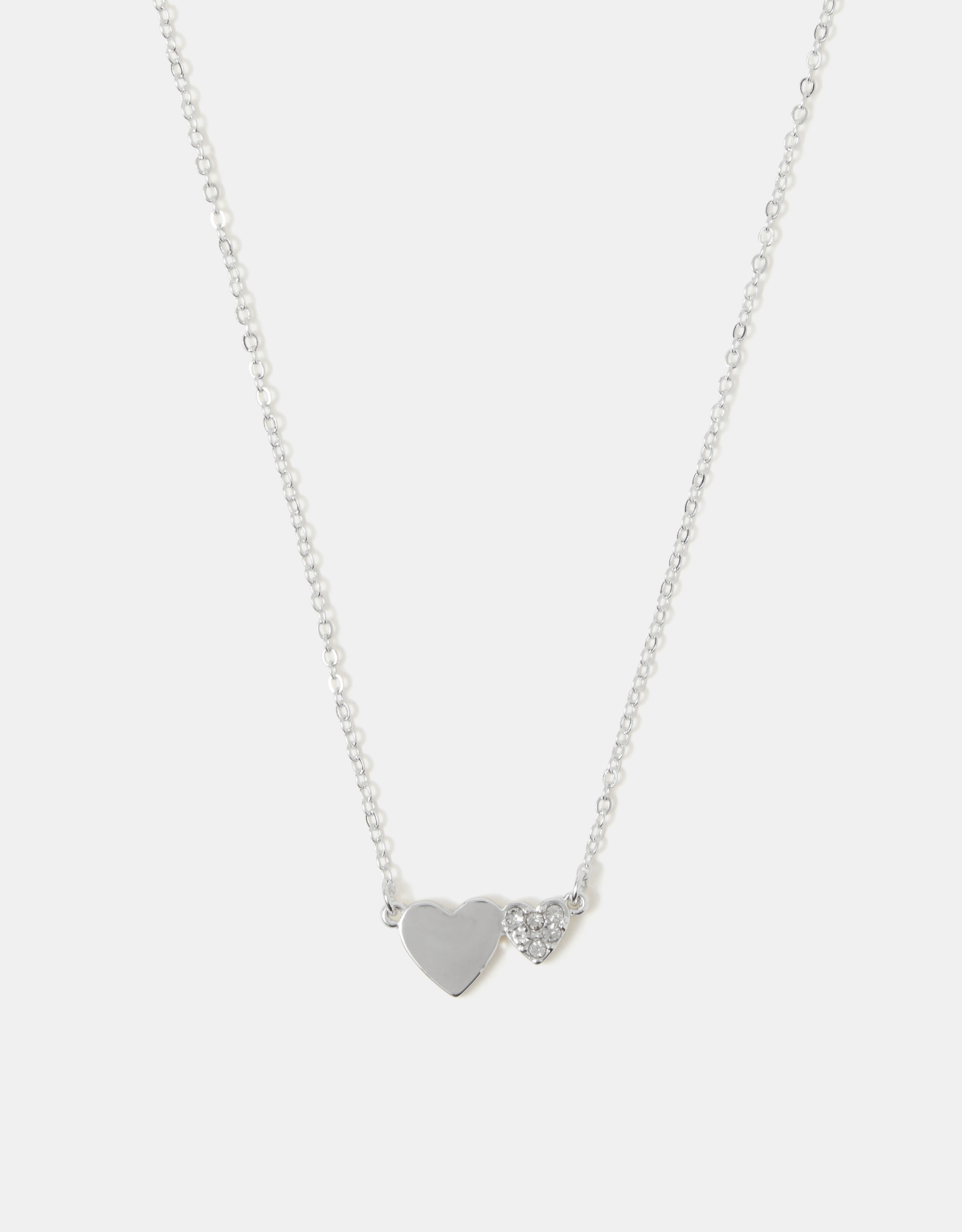 Accessorize Lace Double Heart Pendant Necklace, Silver