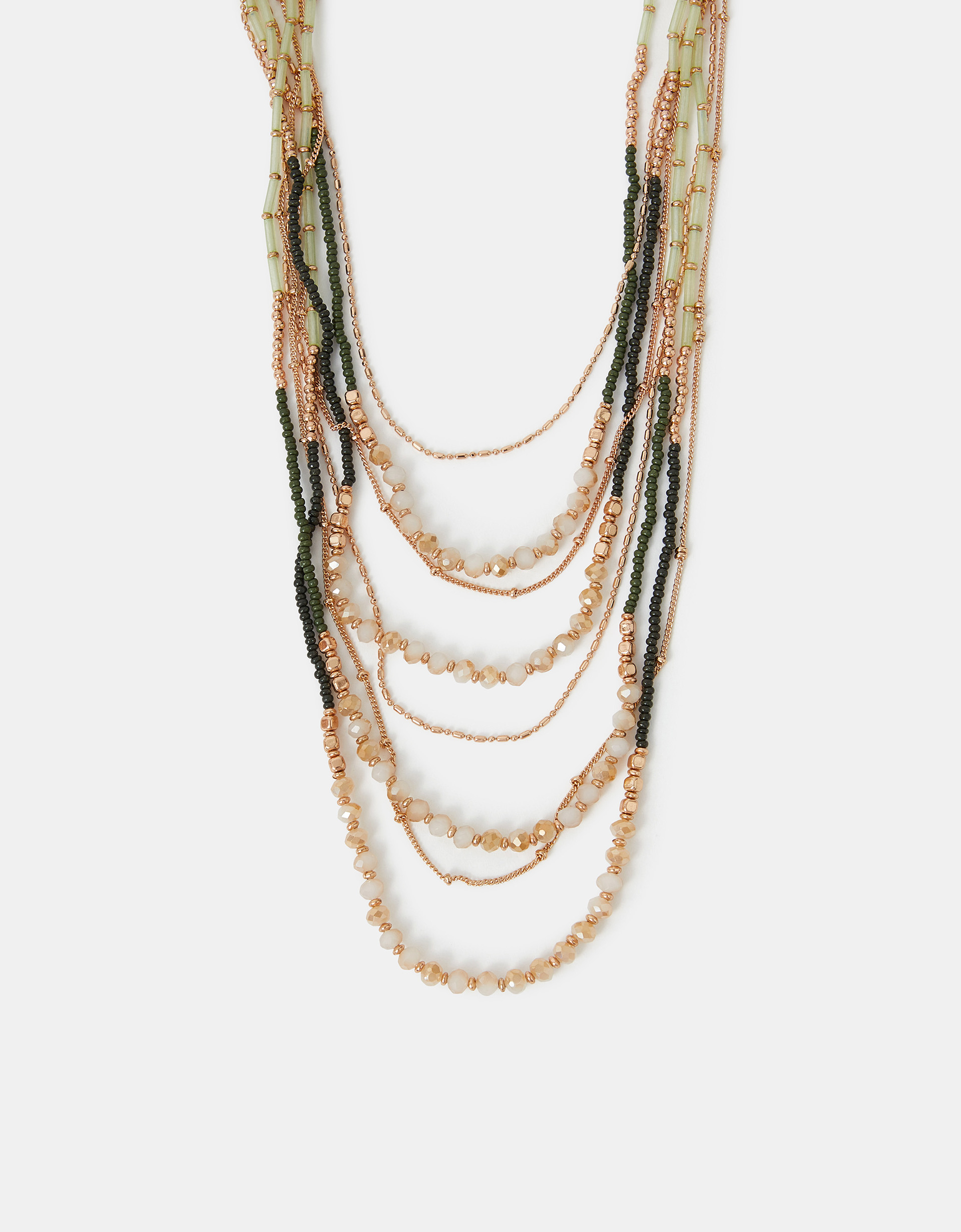 Green Mix Bead Layered Necklace - Accessorize