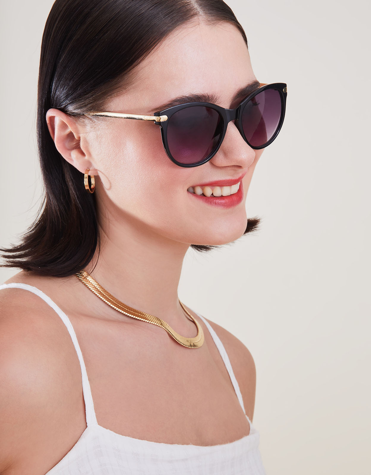 Accessorize Metal Arm Classic Sunglasses Black, & Gold