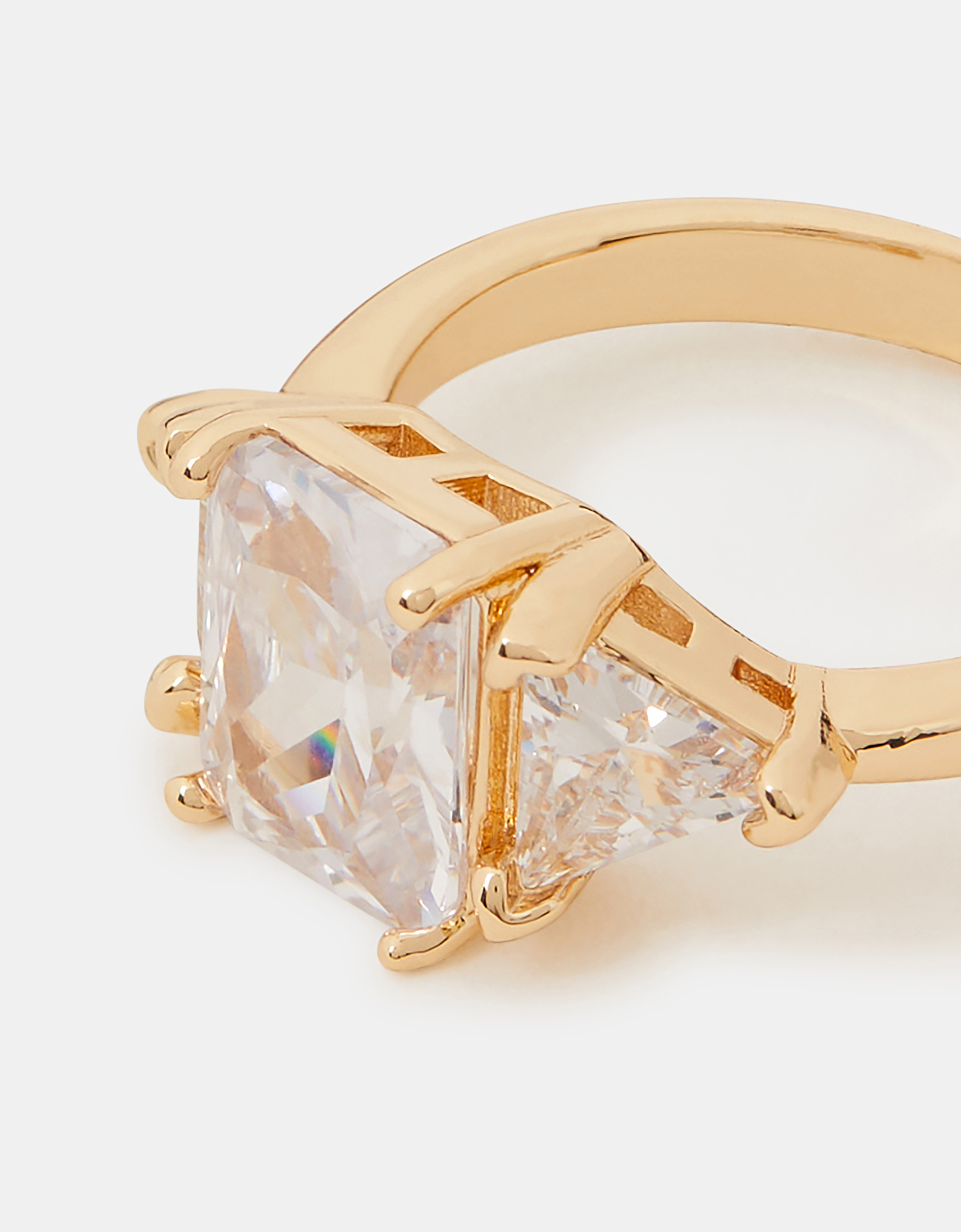 Triple Cubic Zirconia Engagement Ring Gold, Size: S - Accessorize