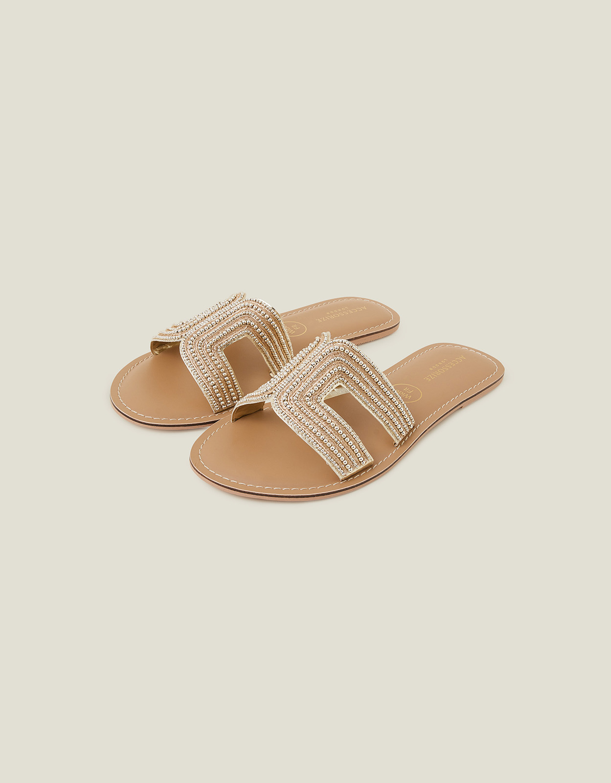 Beaded Cut-out Wide Fit Sandals Gold, Size: 38, Women's - Accessorize